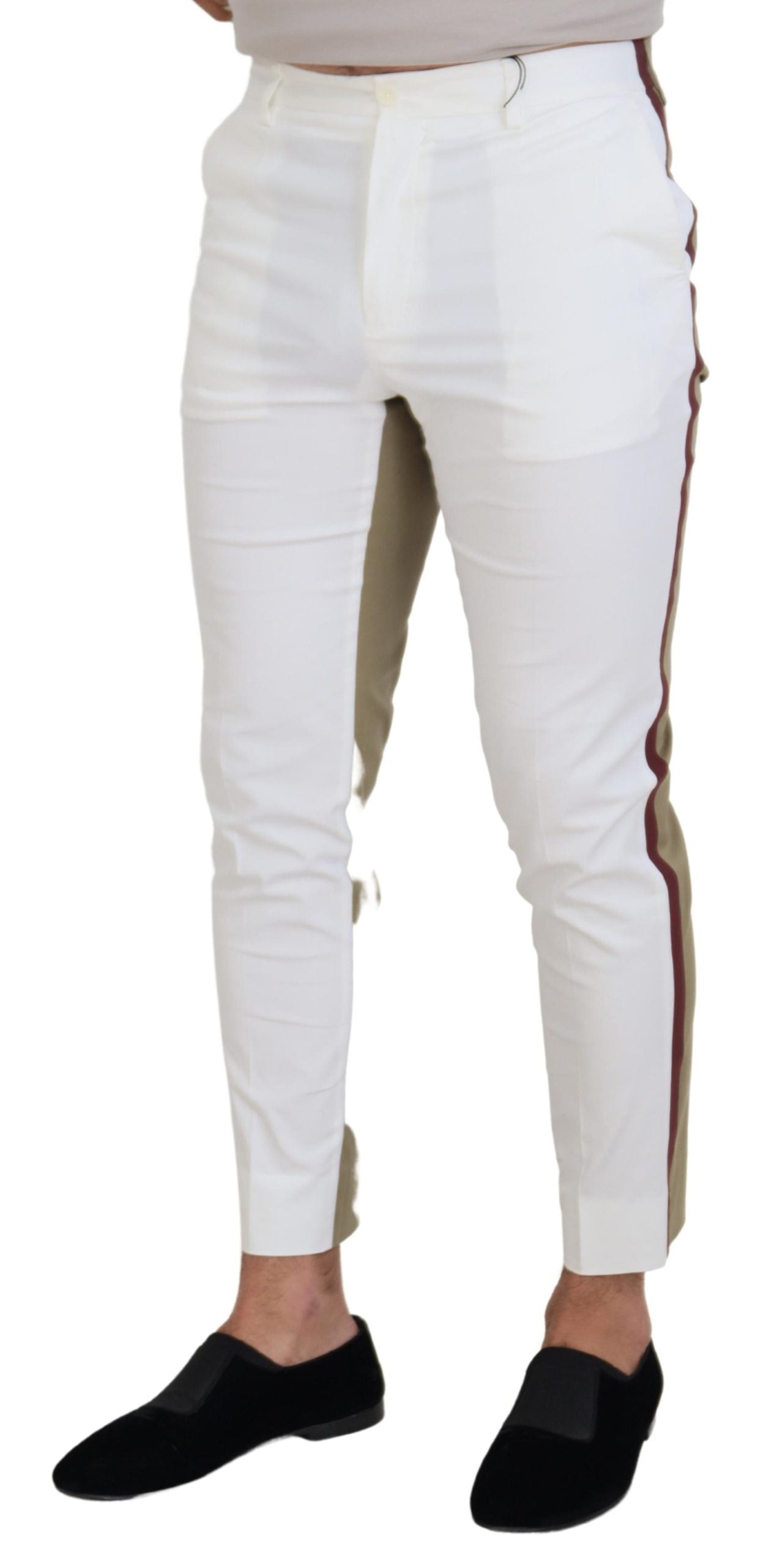 White Brown Slim Fit Chino Pants - ventzia