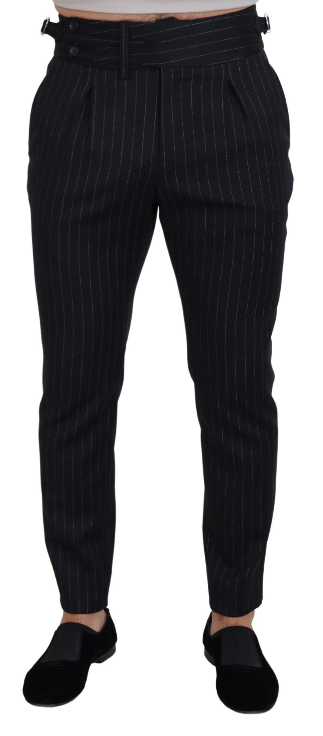 Black Wool Striped Chino Pants - ventzia