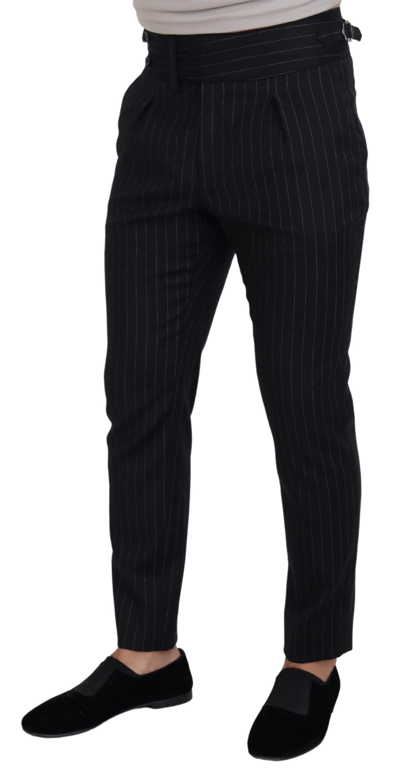 Black Wool Striped Chino Pants - ventzia