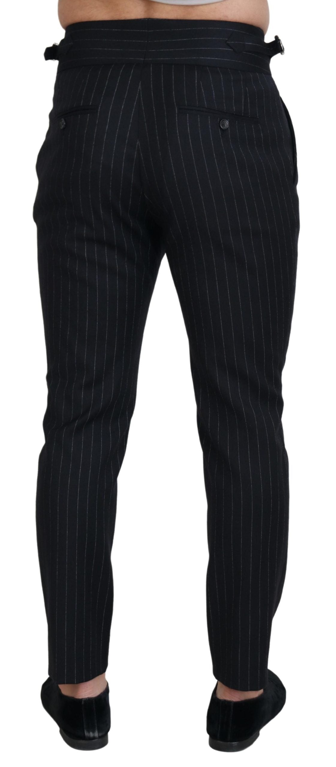Black Wool Striped Chino Pants - ventzia