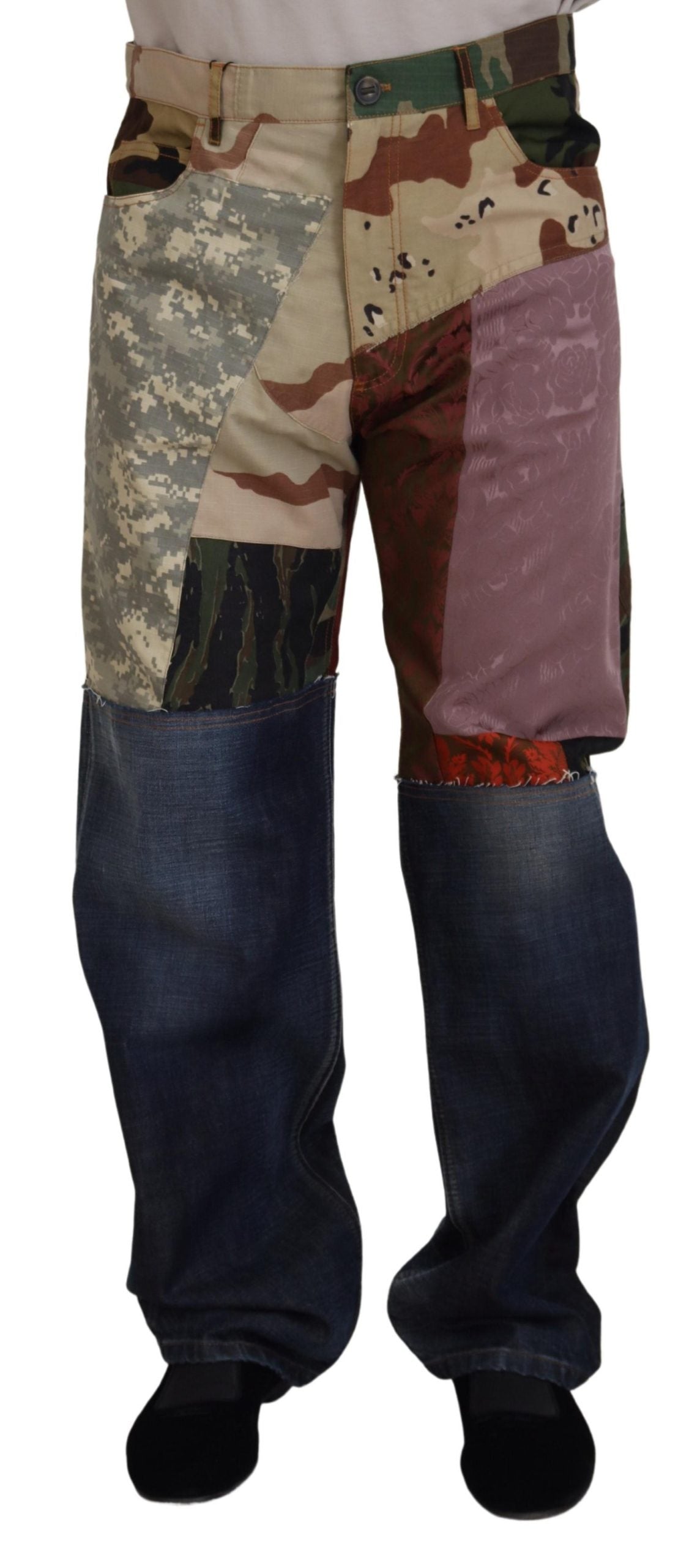 Multicolor Silk Patchwork Men Denim Jeans - ventzia