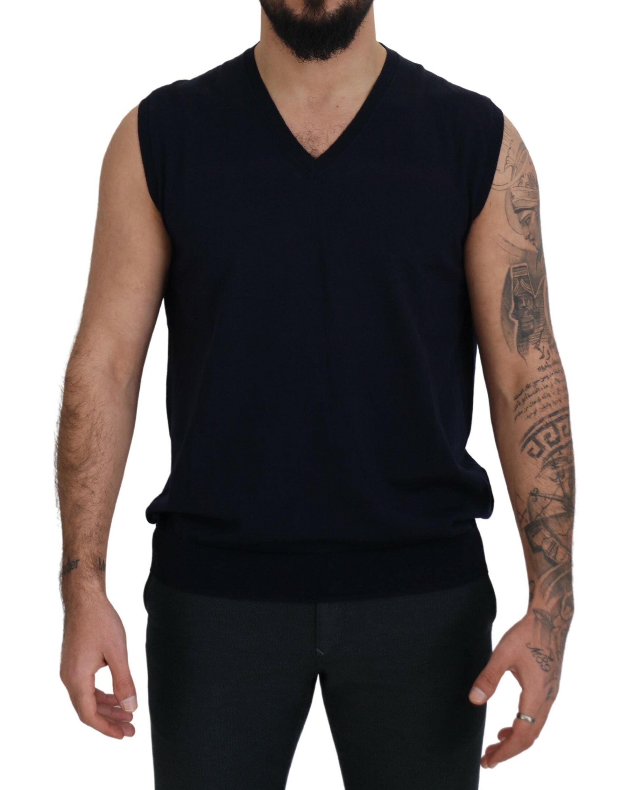 Black Cotton V-neck Sleeveless Tank T-shirt - ventzia