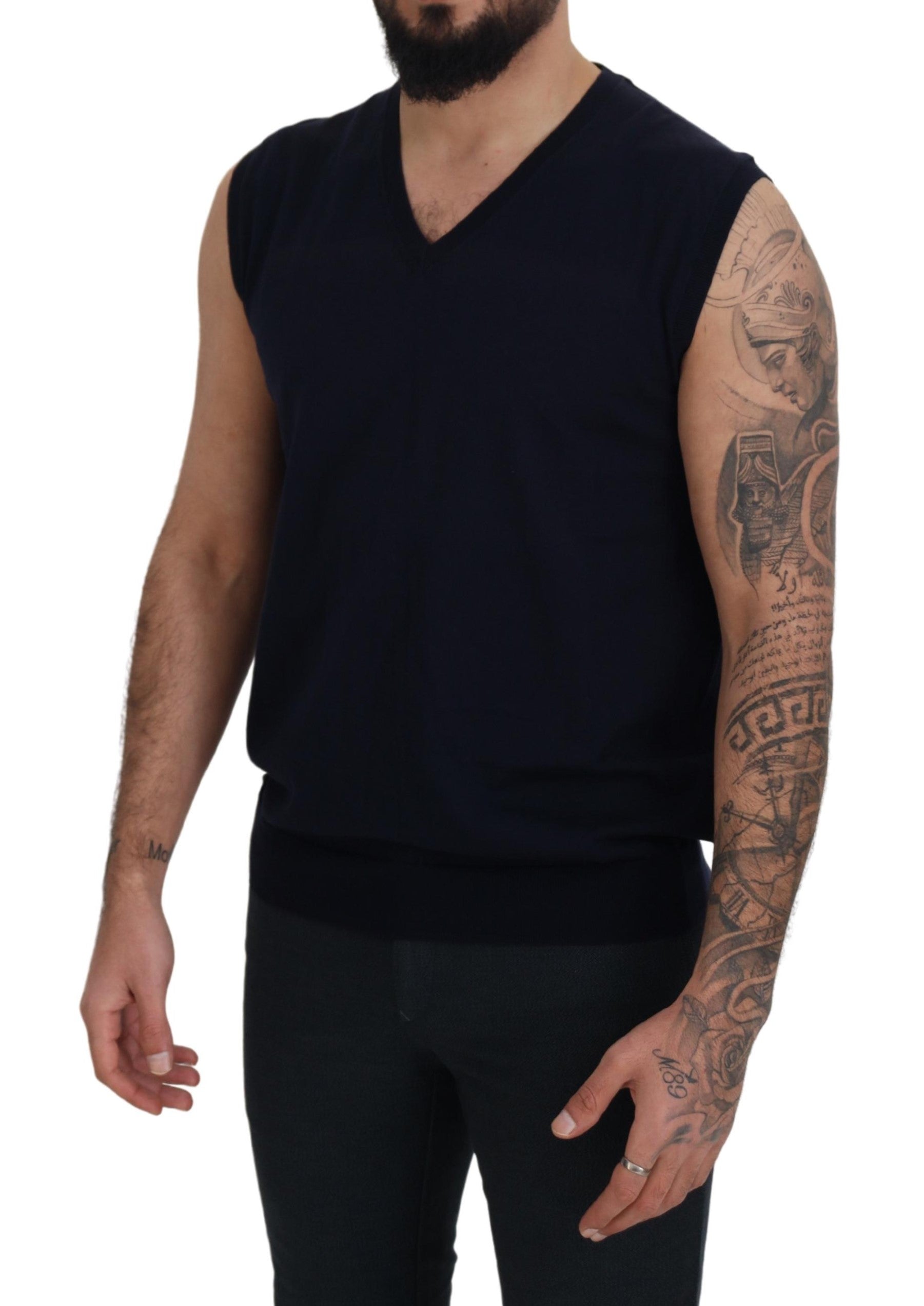 Black Cotton V-neck Sleeveless Tank T-shirt - ventzia