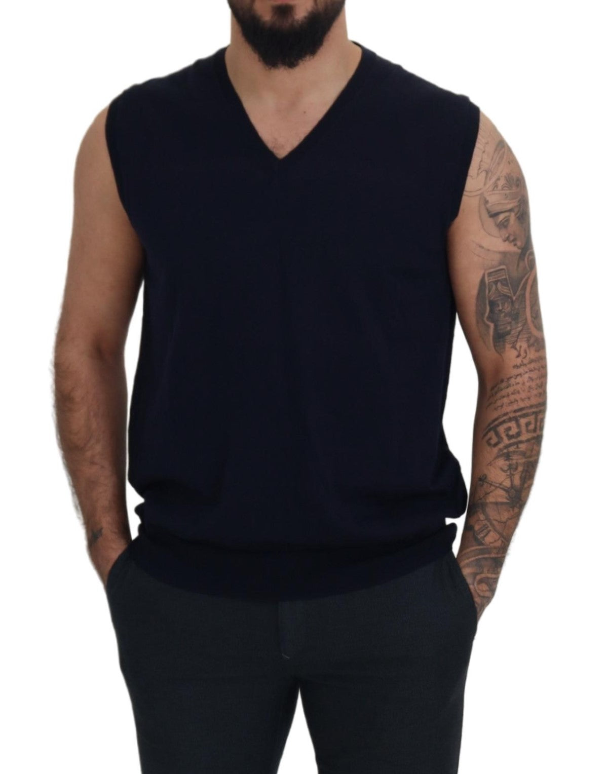 Black Cotton V-neck Sleeveless Tank T-shirt - ventzia