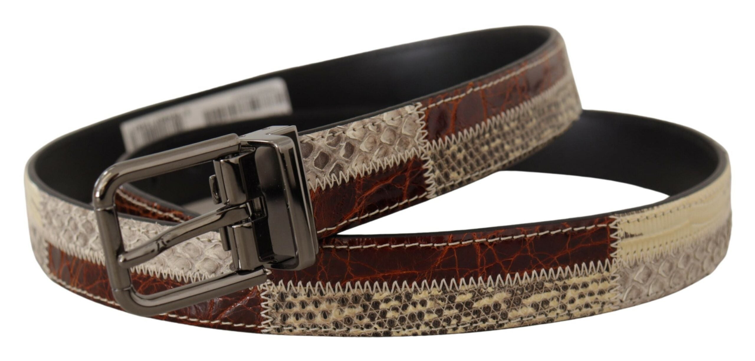 Multicolor Exotic Leather Patchwork Metal Belt - ventzia