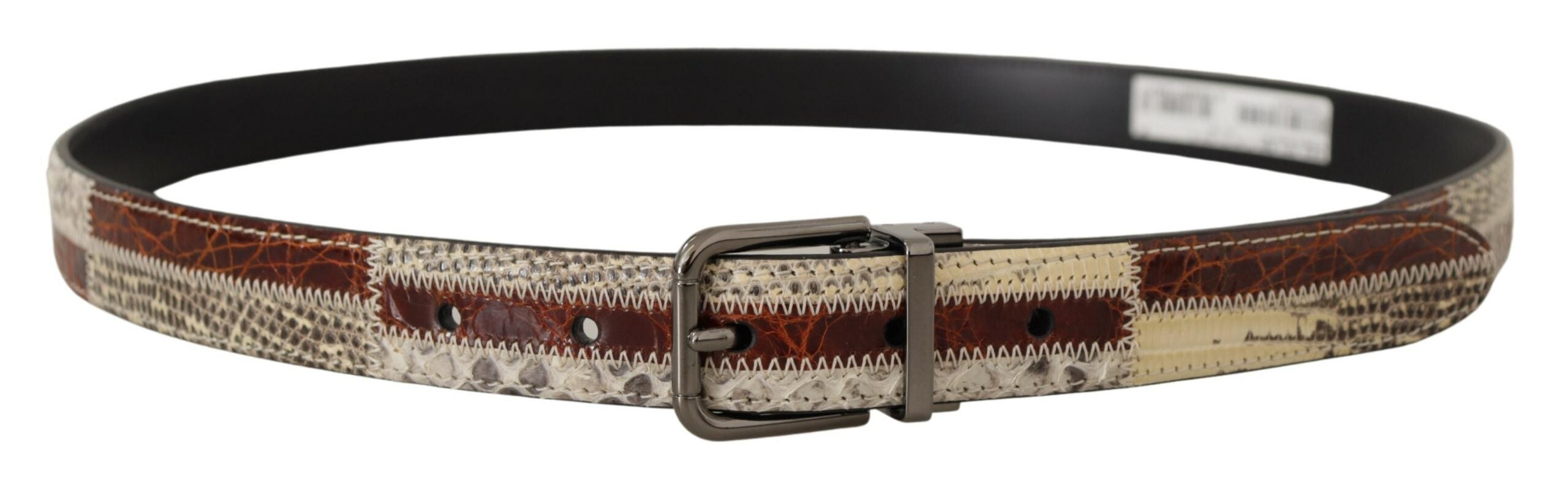 Multicolor Exotic Leather Patchwork Metal Belt - ventzia