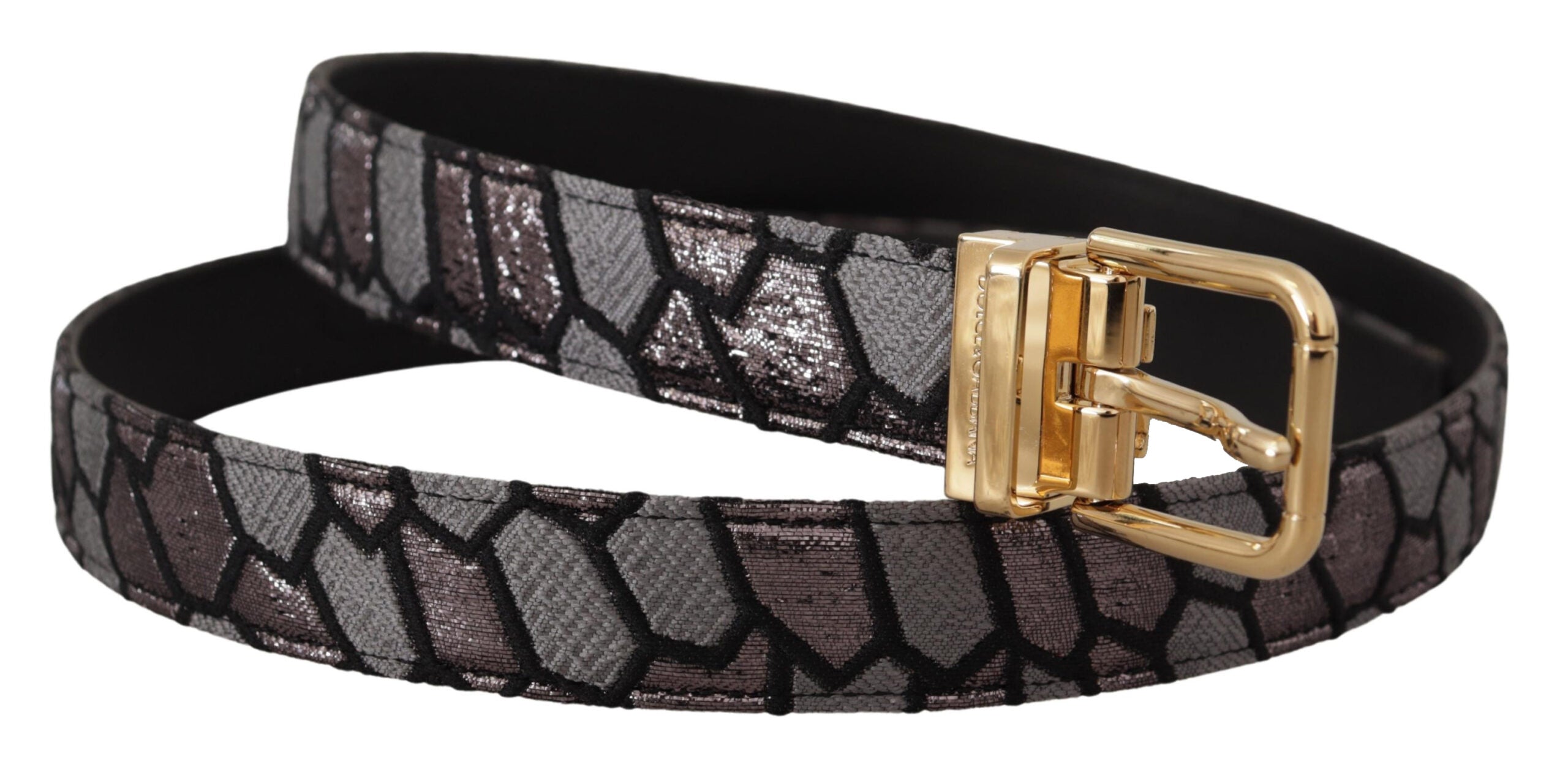 Multicolor Patchwork Leather Gold Jaquard Belt - ventzia