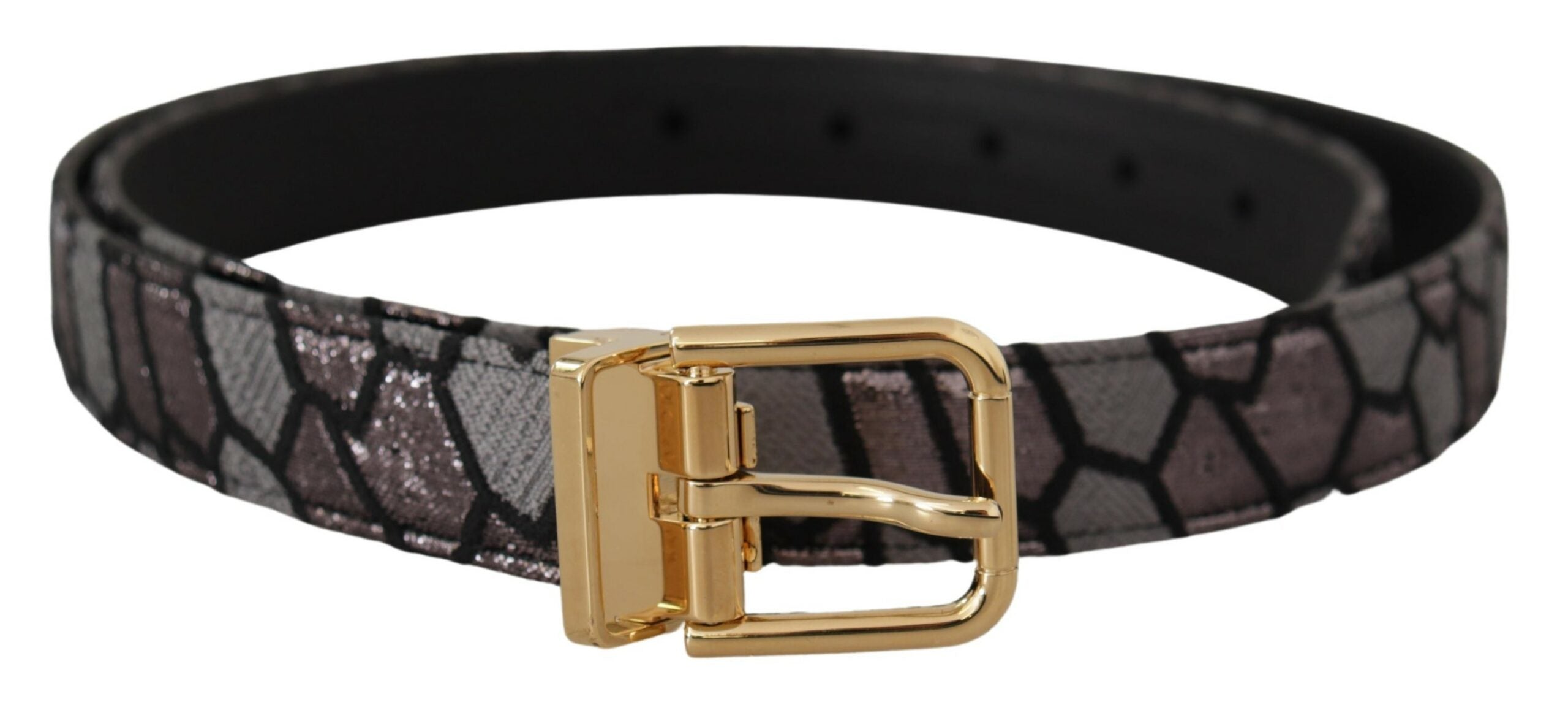 Multicolor Patchwork Leather Gold Jaquard Belt - ventzia