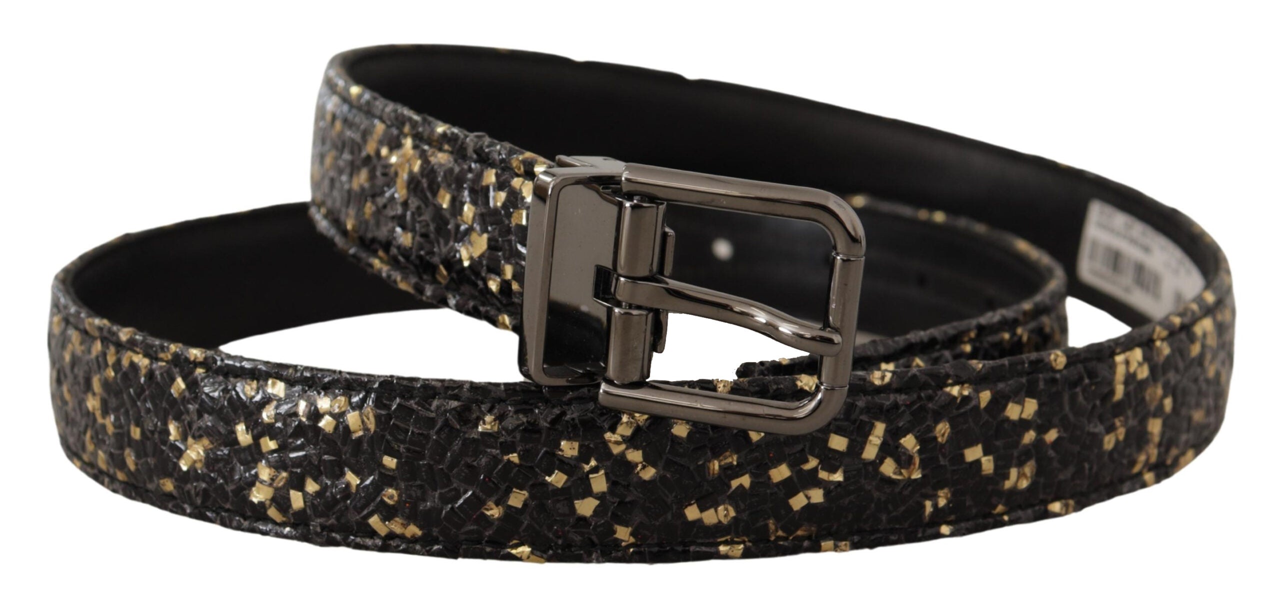 Gold Black Two-toned Leather Chrome Buckle Belt - ventzia