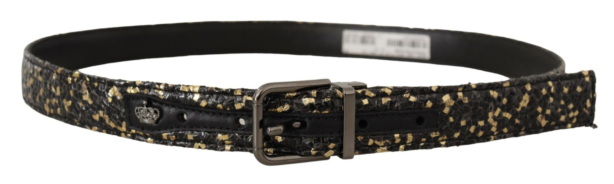 Gold Black Two-toned Leather Chrome Buckle Belt - ventzia