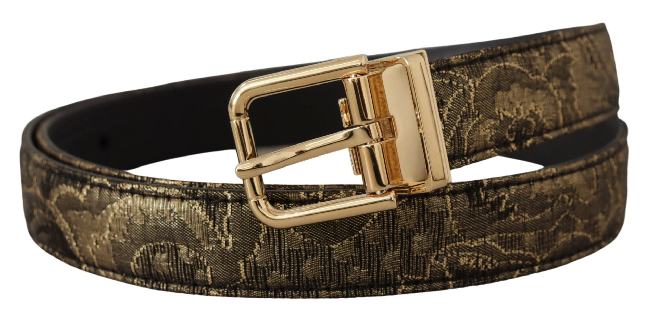 Black Two-toned Leather Gold Engraved Buckle Belt - ventzia