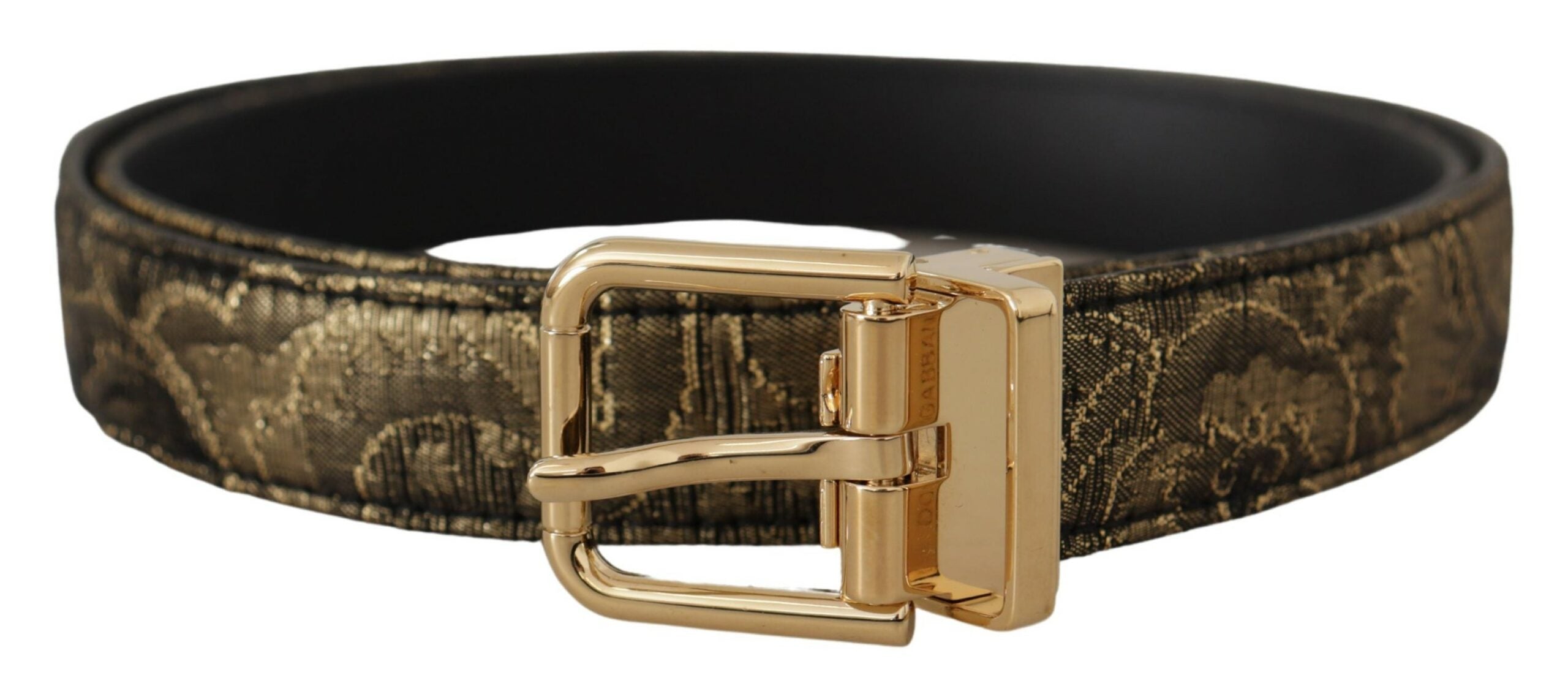 Black Two-toned Leather Gold Engraved Buckle Belt - ventzia