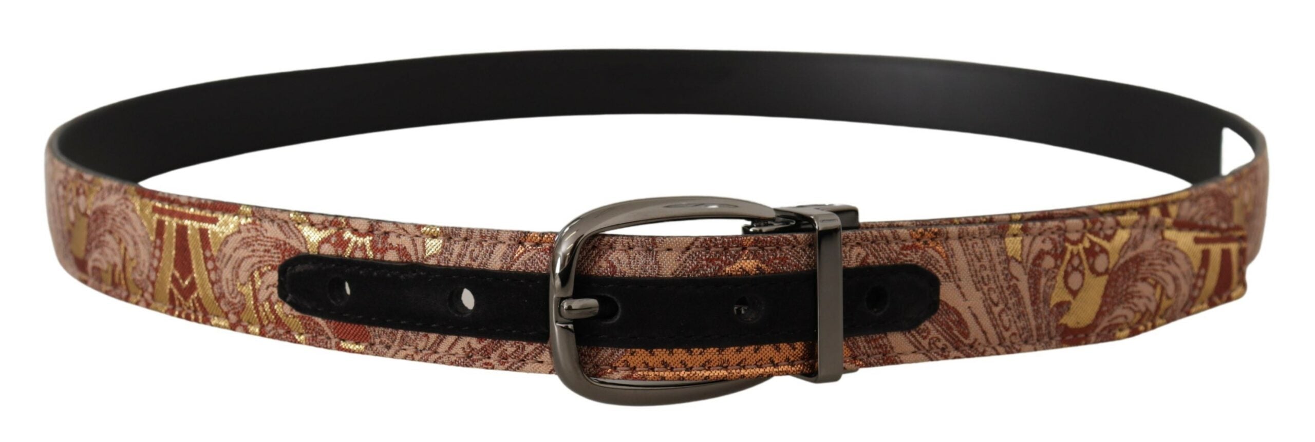 Multicolor Embossed Leather Black Metal Buckle Belt - ventzia