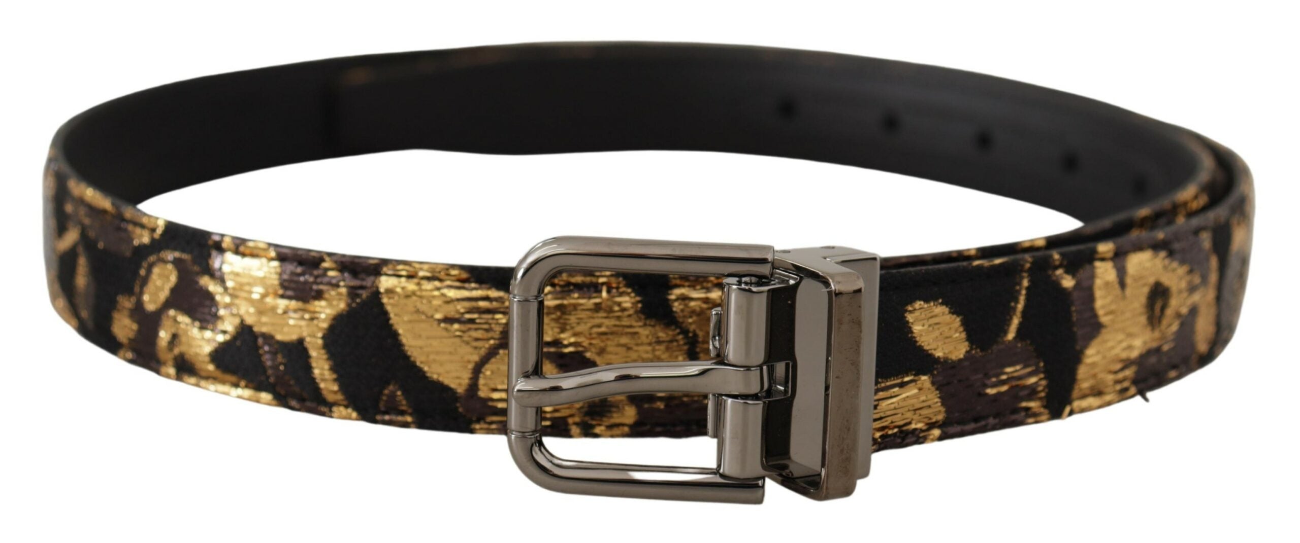 Multicolor Jacquard Leather Logo Metal Buckle Belt - ventzia