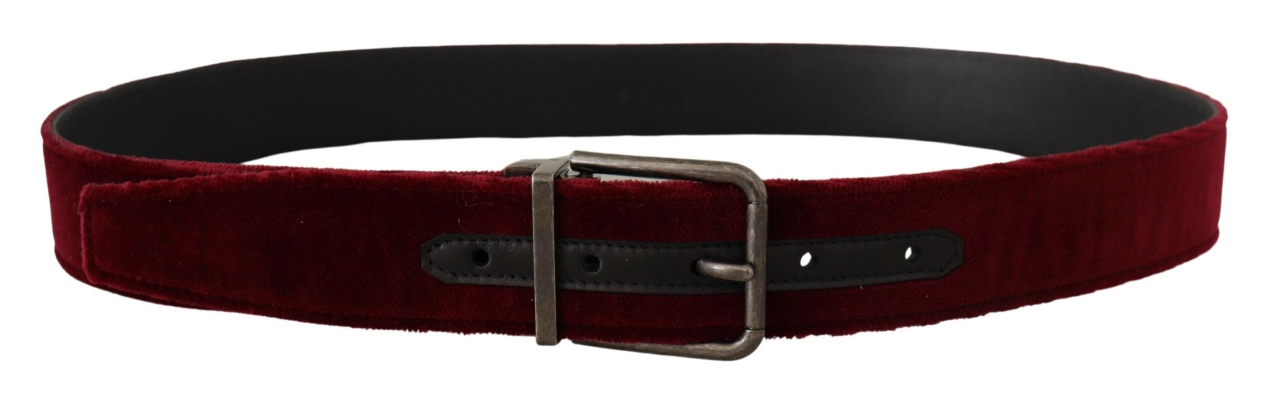 Maroon Velvet Leather Wide Vintage Metal Buckle Belt - ventzia