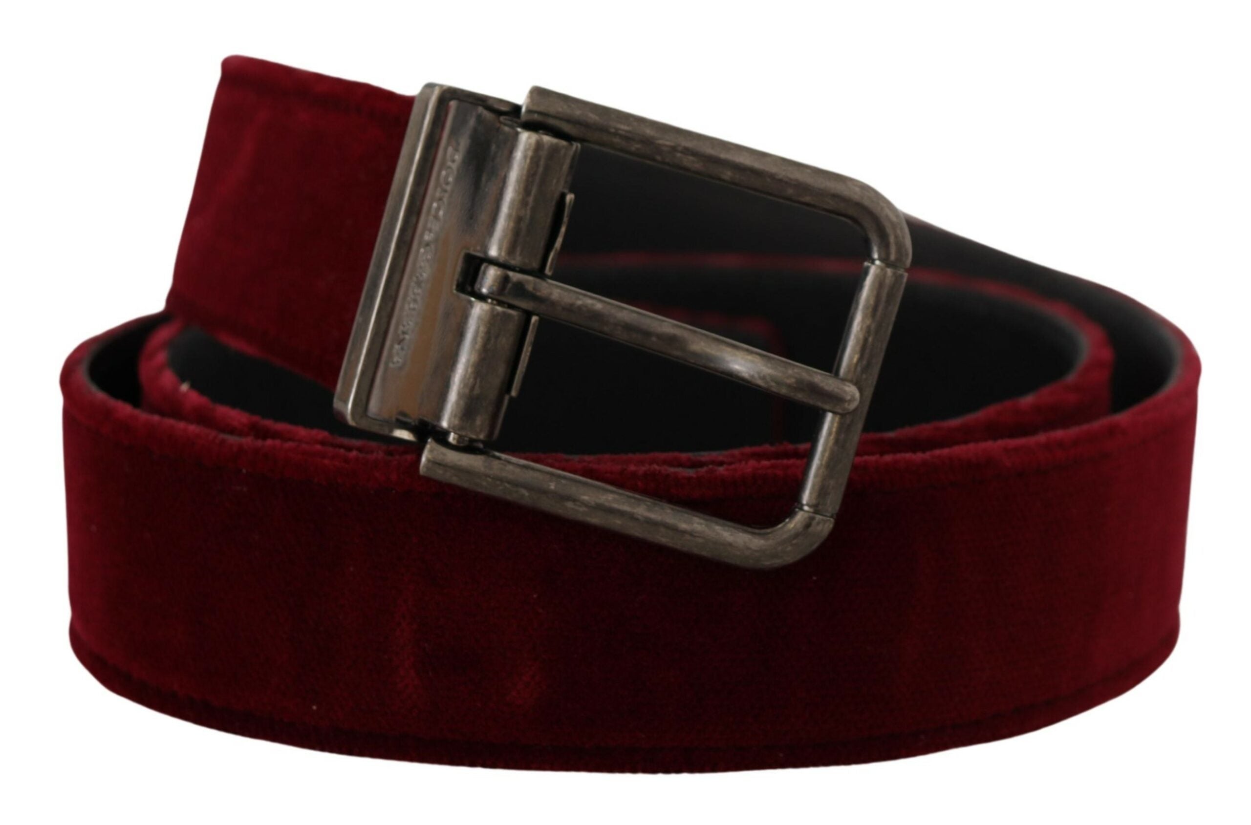 Maroon Velvet Leather Wide Vintage Metal Buckle Belt - ventzia
