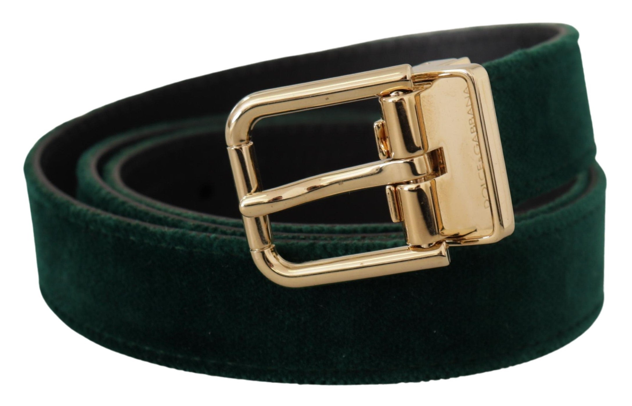 Green Velvet Leather Gold Metal Logo Belt - ventzia
