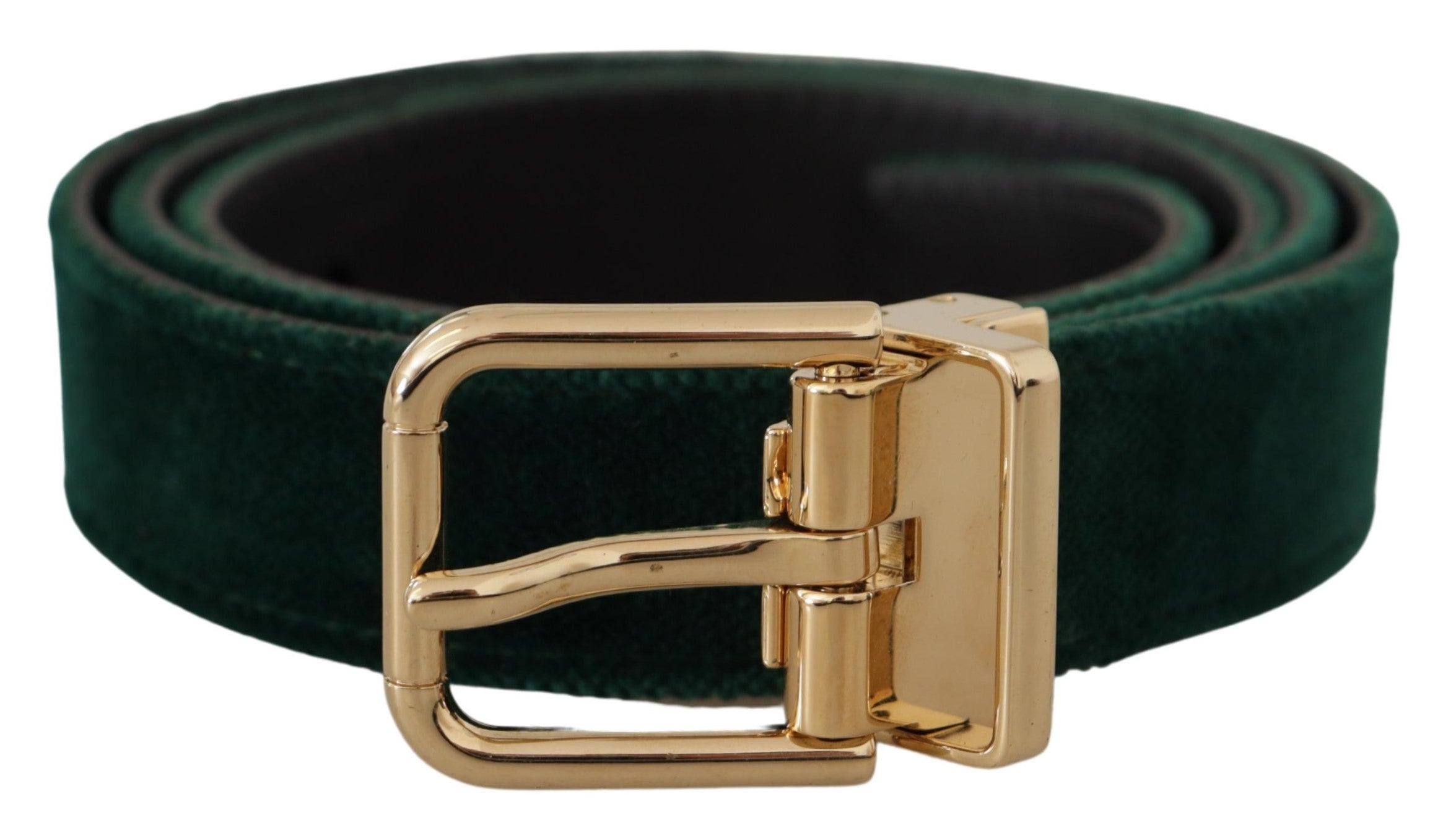 Green Velvet Leather Gold Metal Logo Belt - ventzia