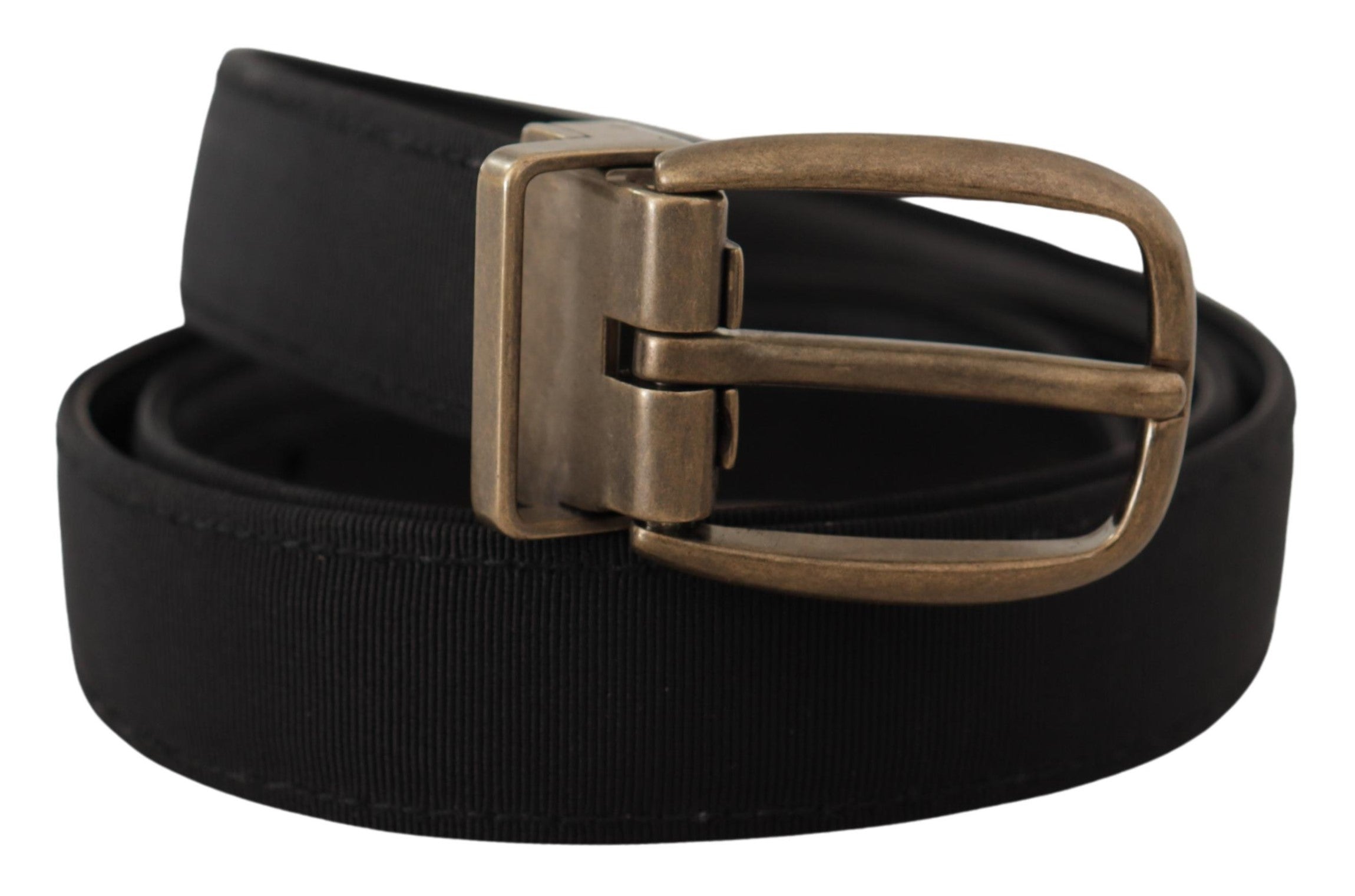 Black Grosgrain Leather Bronze Metal Belt - ventzia