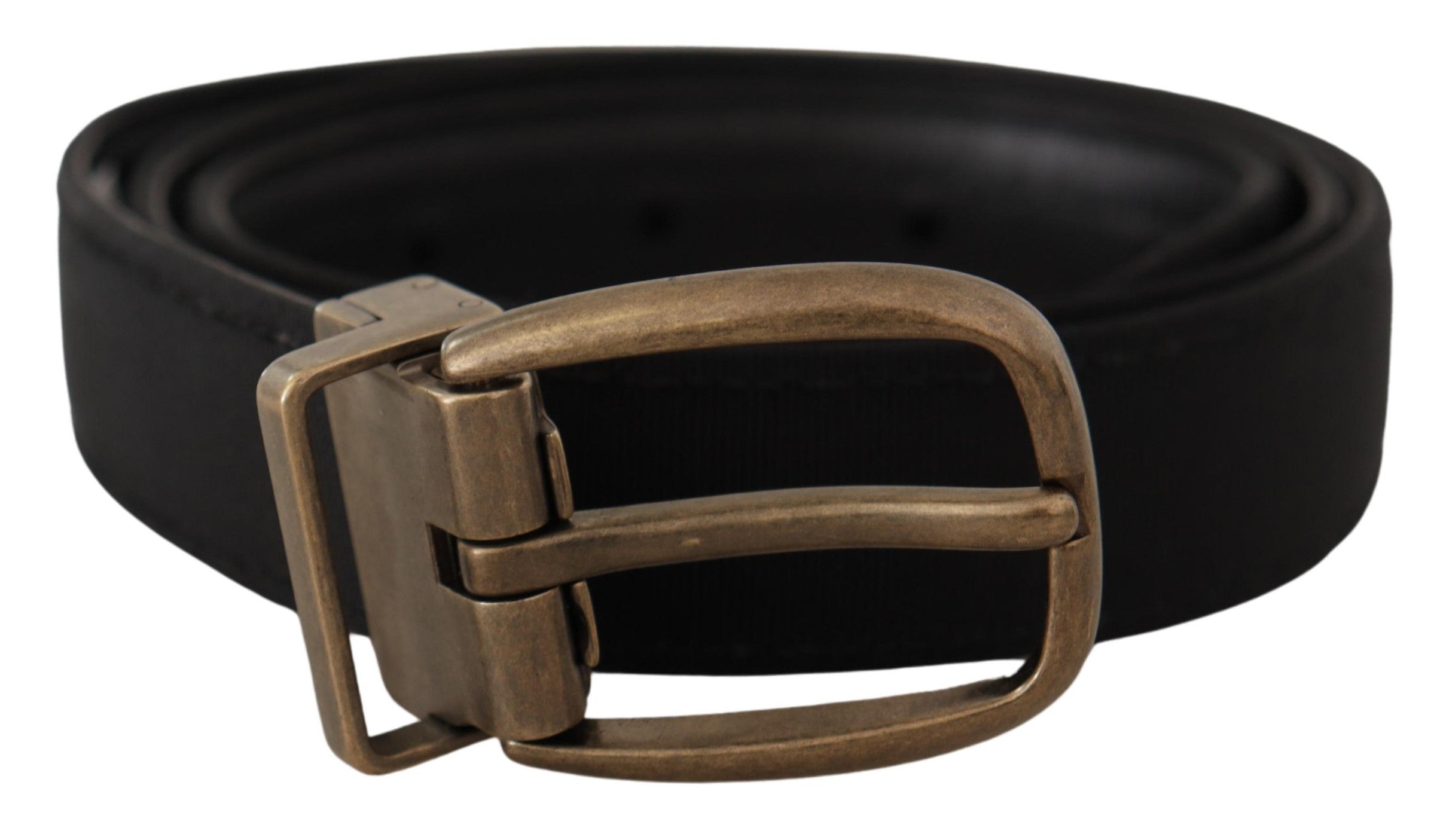 Black Grosgrain Leather Bronze Metal Belt - ventzia