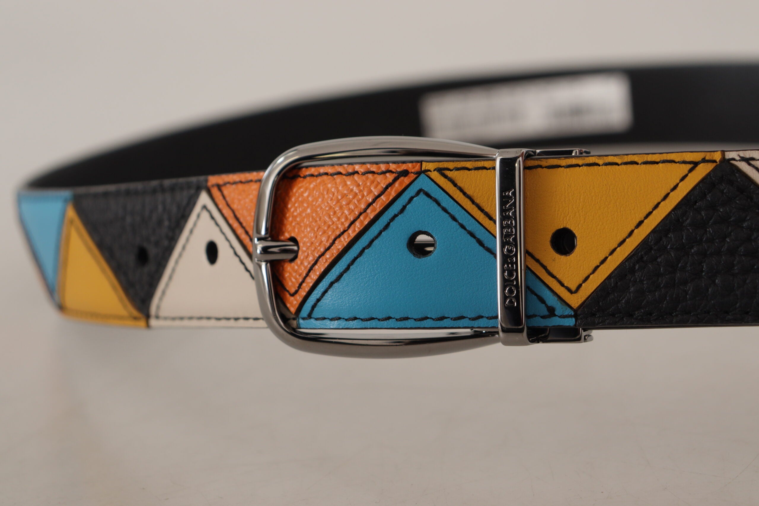 Multicolor Leather Silver Tone Logo Buckle Belt - ventzia