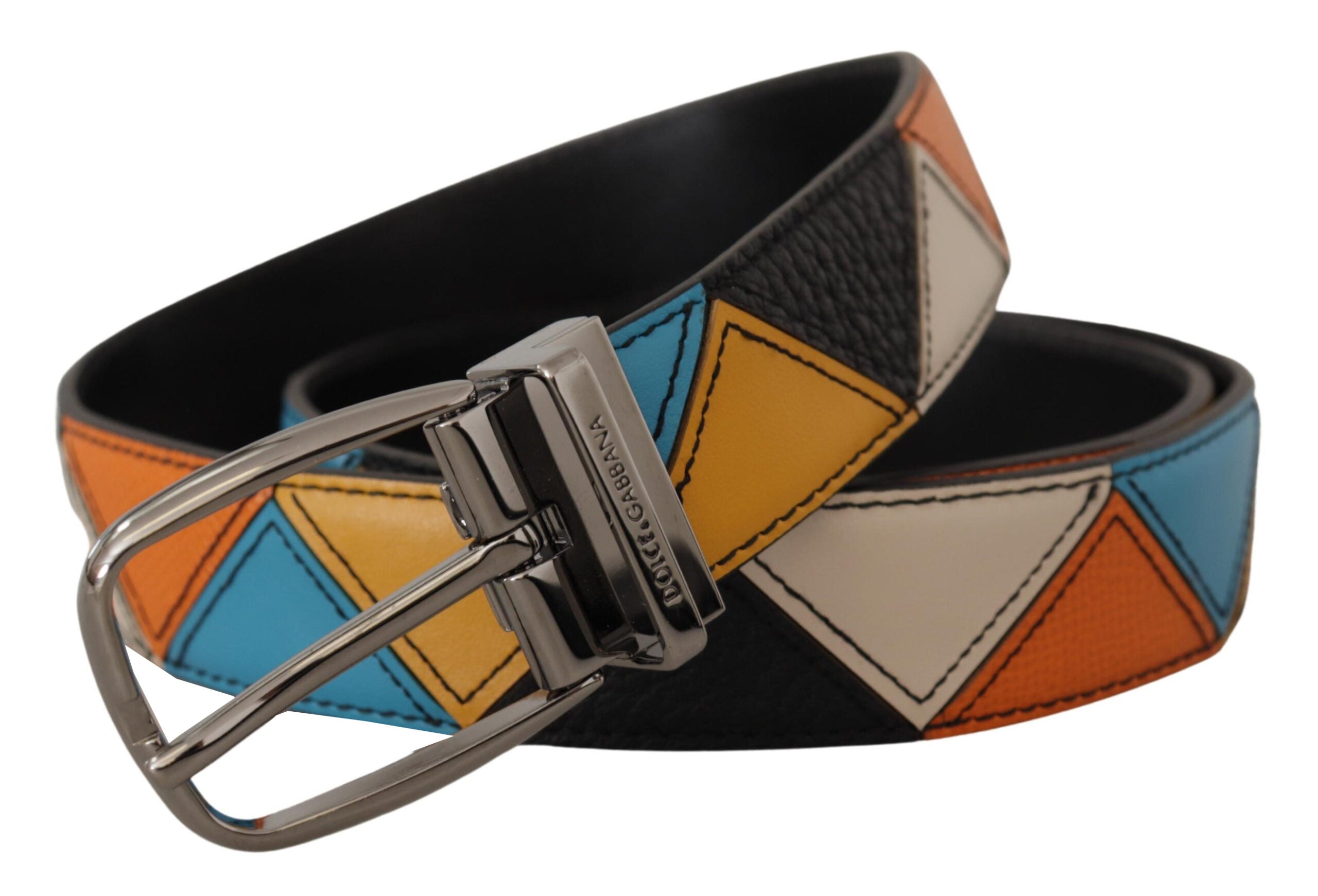 Multicolor Leather Silver Tone Logo Buckle Belt - ventzia