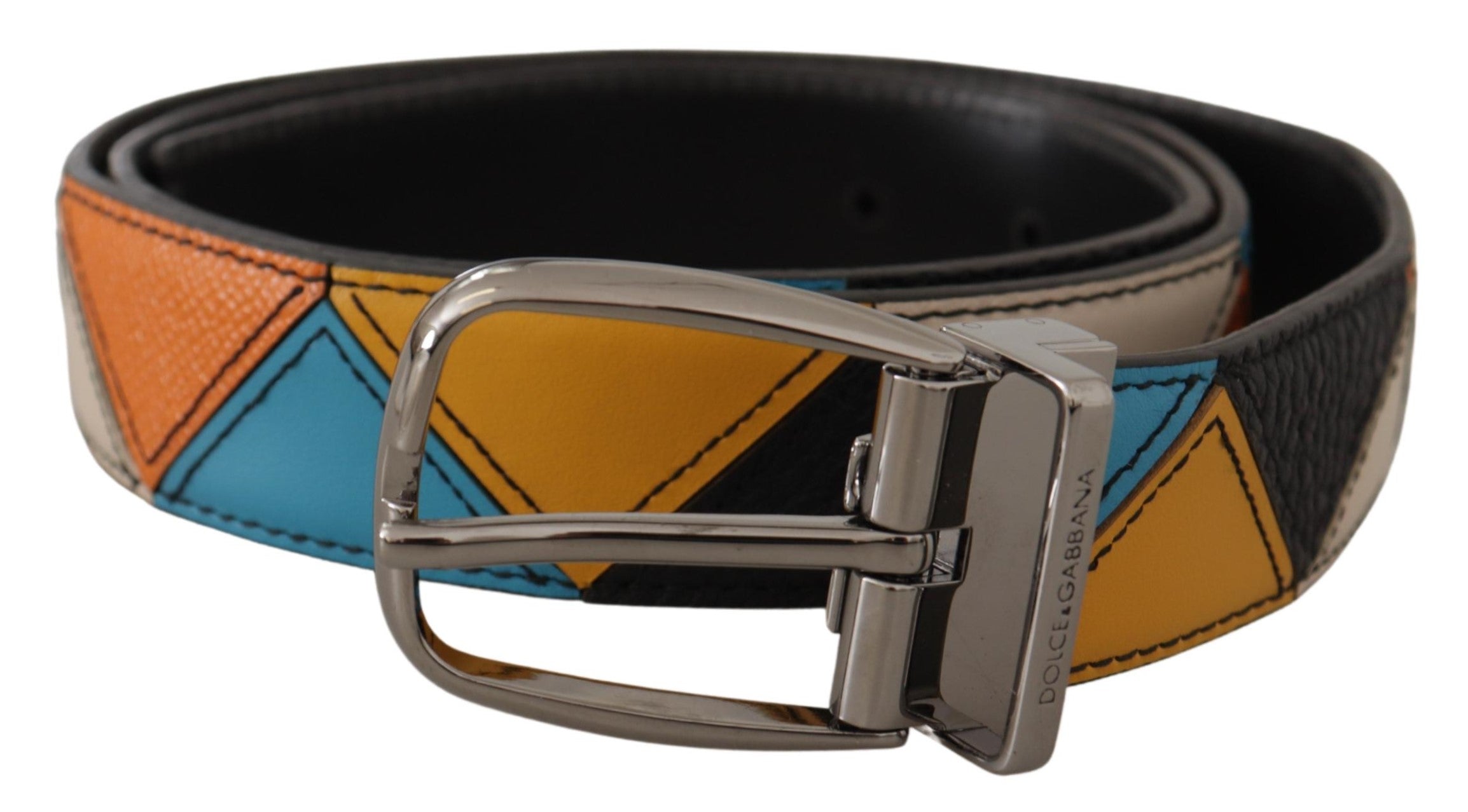 Multicolor Leather Silver Tone Logo Buckle Belt - ventzia