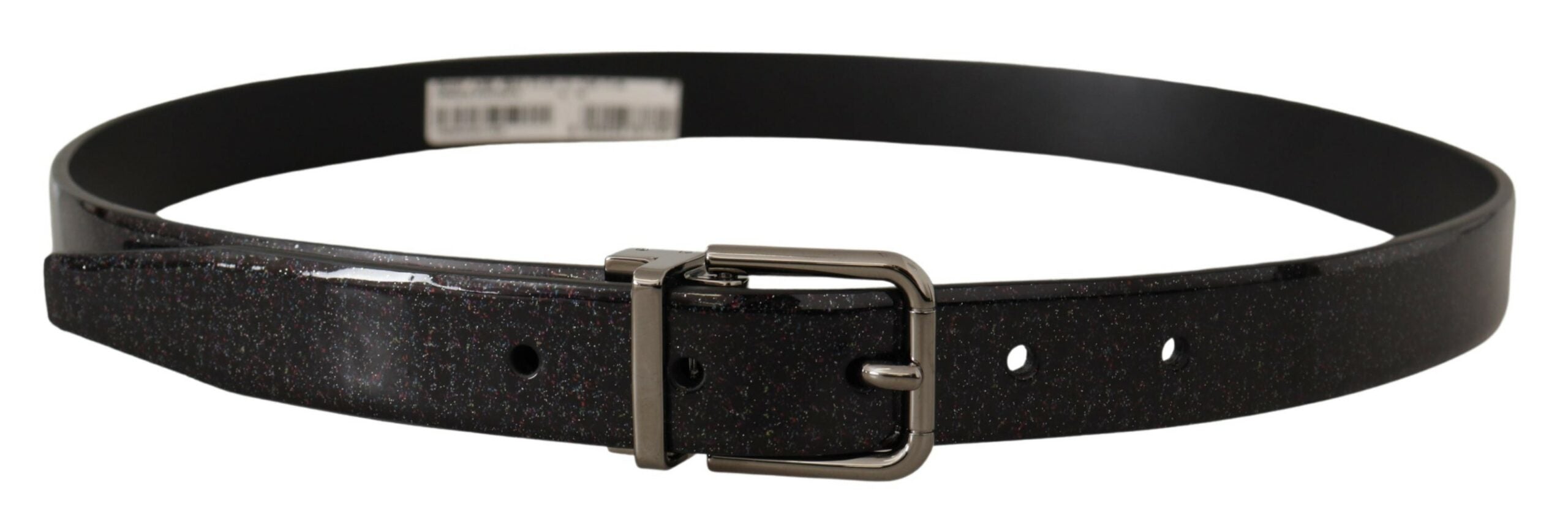 Black Vernice Puntinata Leather Silver Tone Metal Belt - ventzia