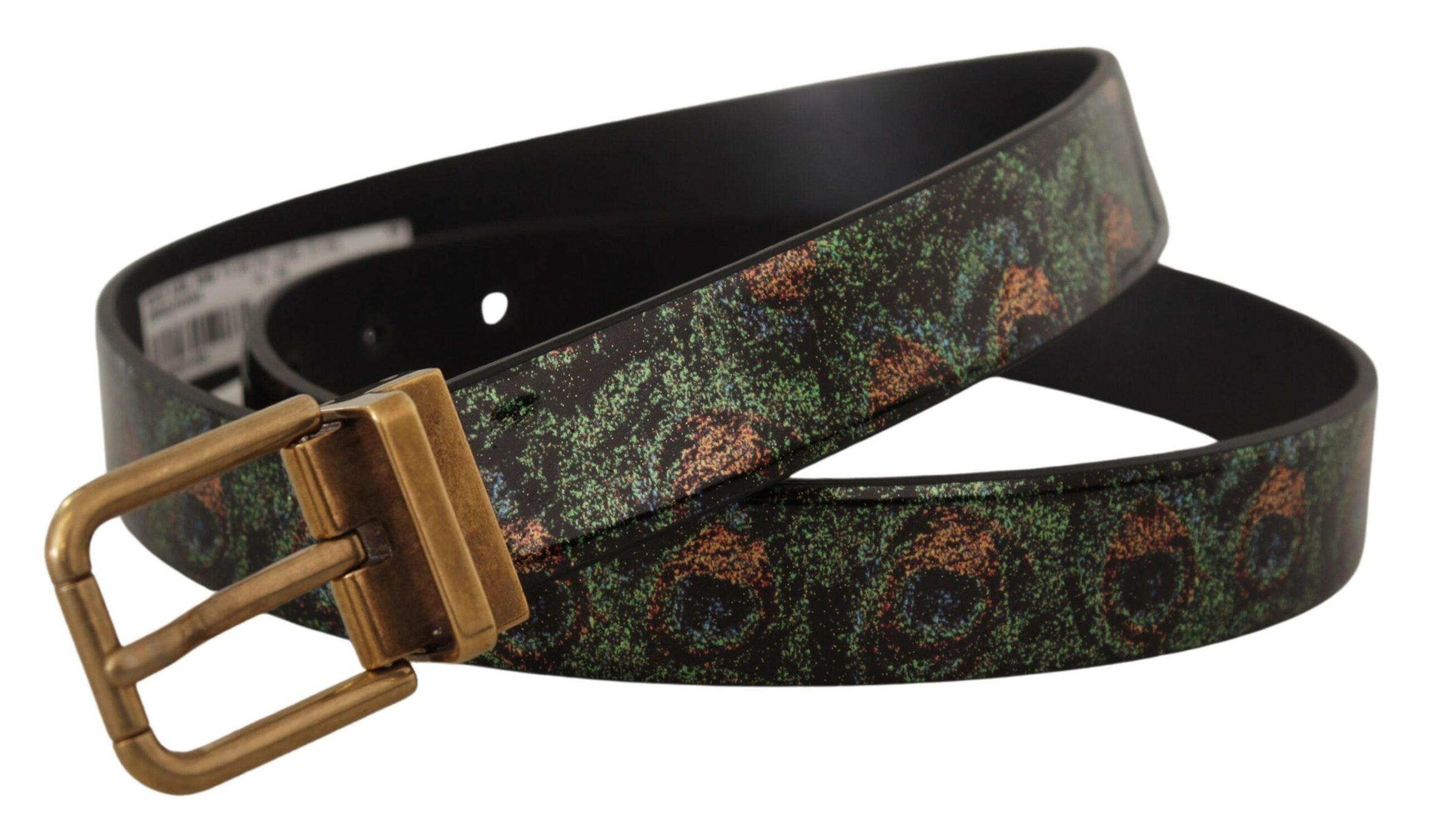 Multicolor Leather Vernice Pavone Bronze Metal Belt - ventzia