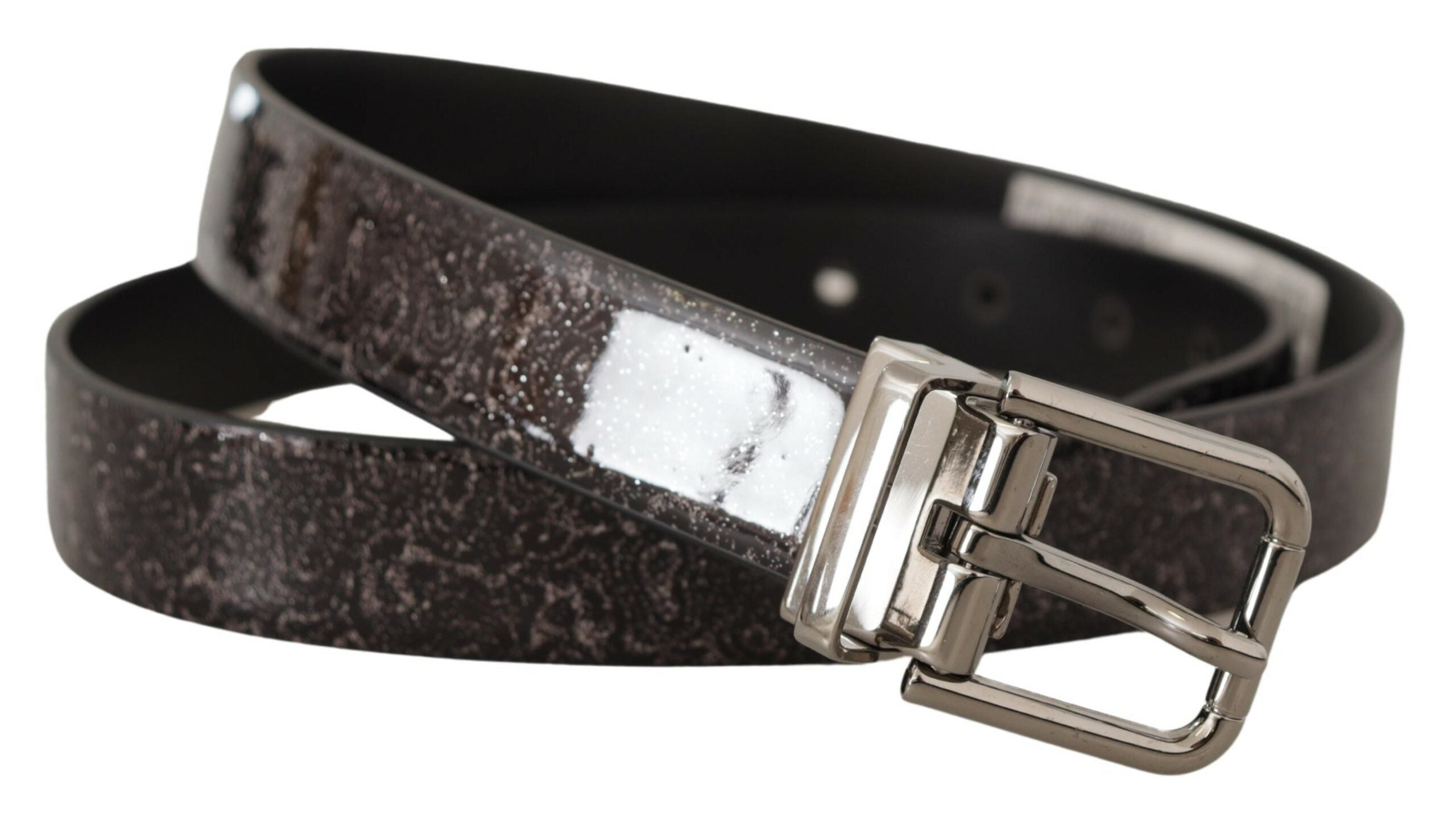 Black Goccia Glitter Patent Leather Buckle Vernice Belt - ventzia