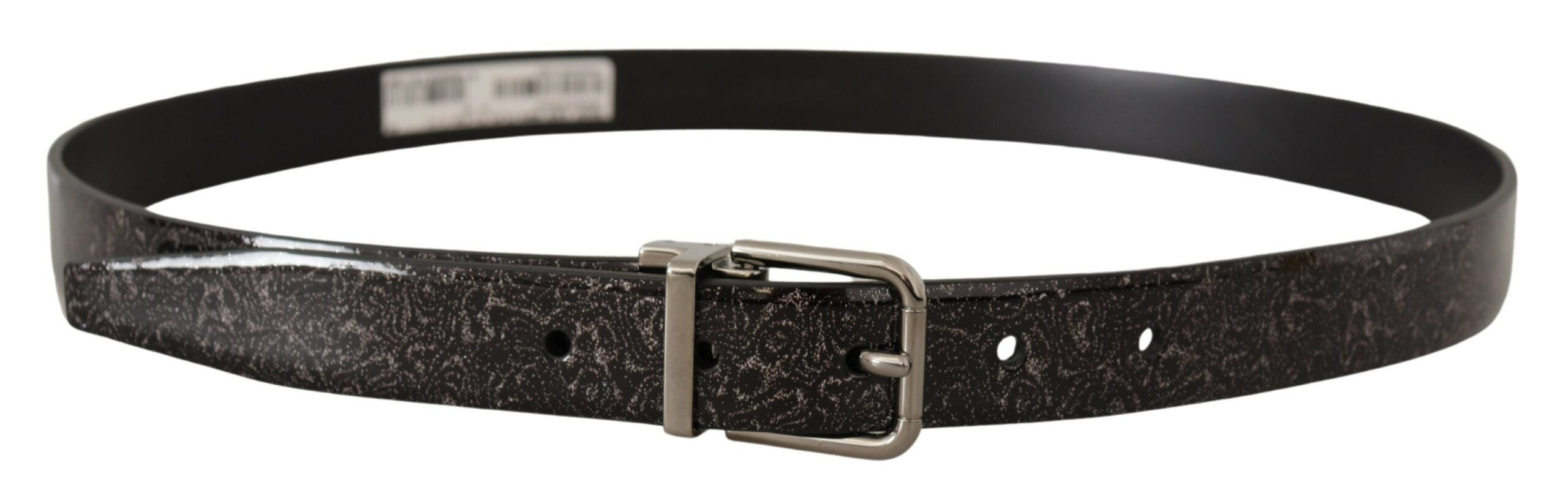 Black Goccia Glitter Patent Leather Buckle Vernice Belt - ventzia