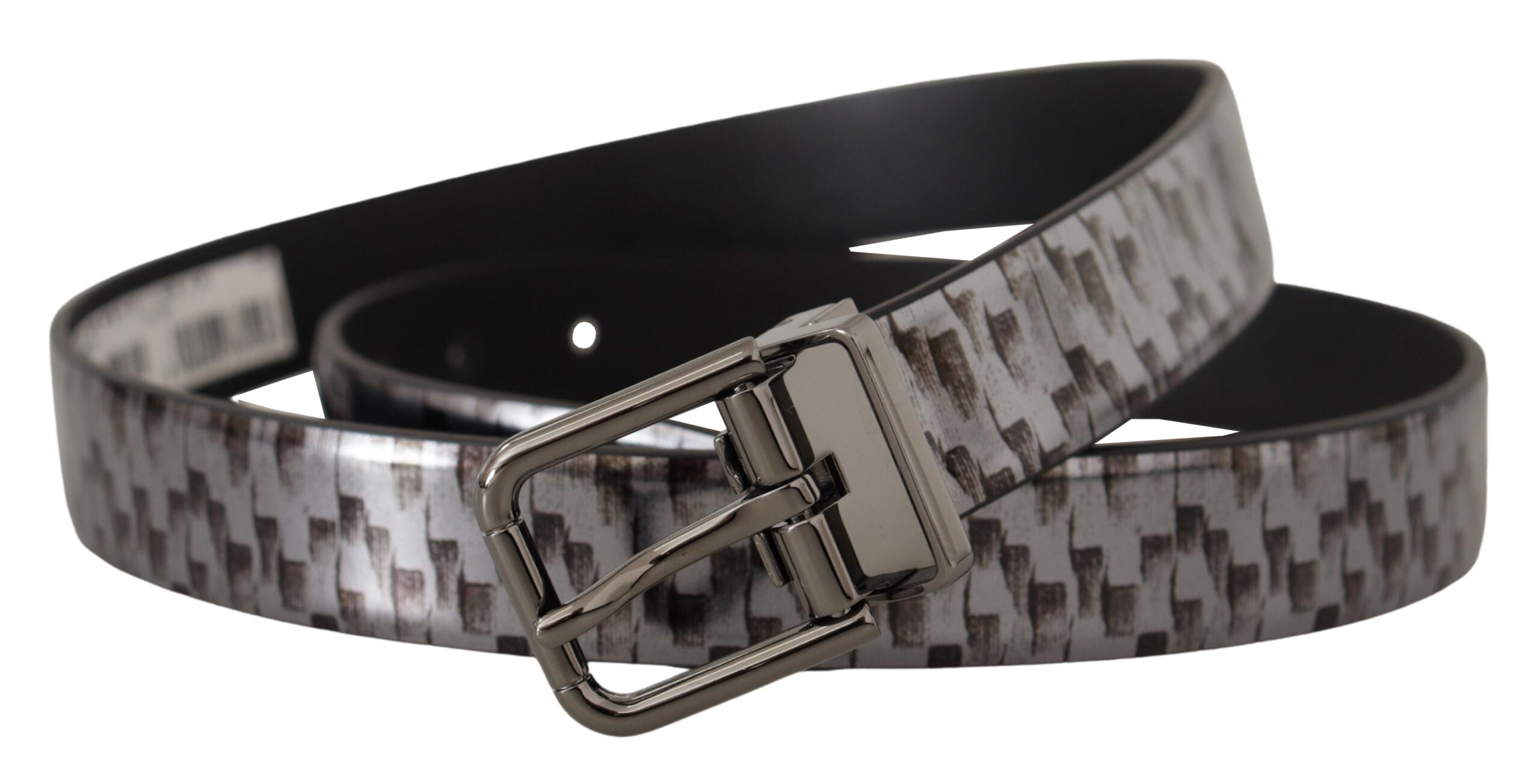 Gray Herringbone Leather Gray 3D Metal Buckle Belt - ventzia