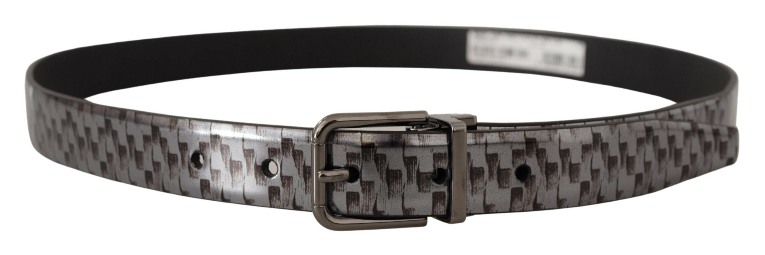 Gray Herringbone Leather Gray 3D Metal Buckle Belt - ventzia