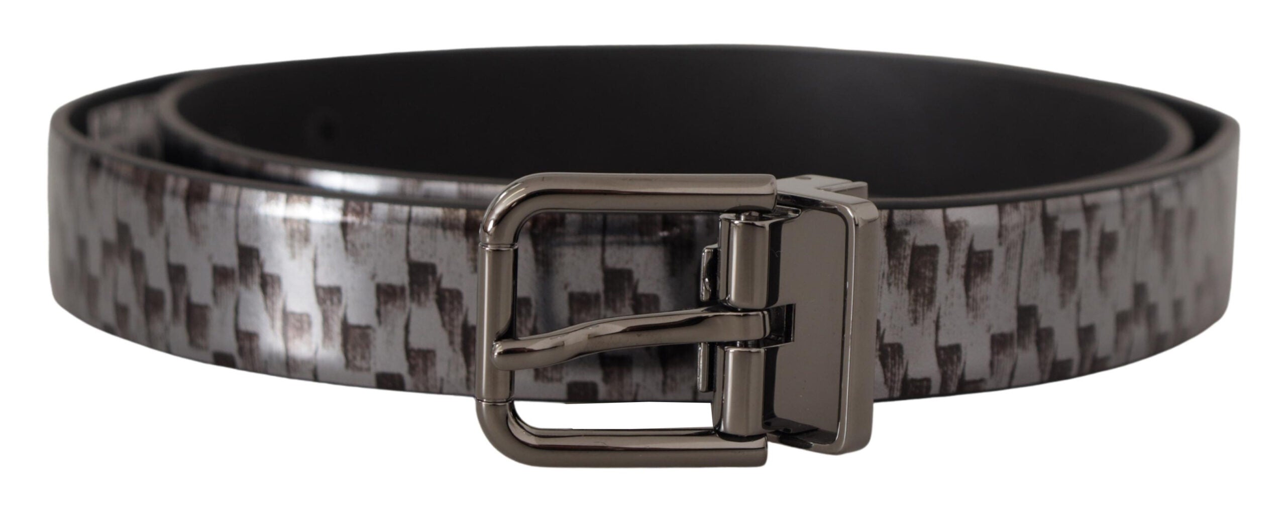 Gray Herringbone Leather Gray 3D Metal Buckle Belt - ventzia