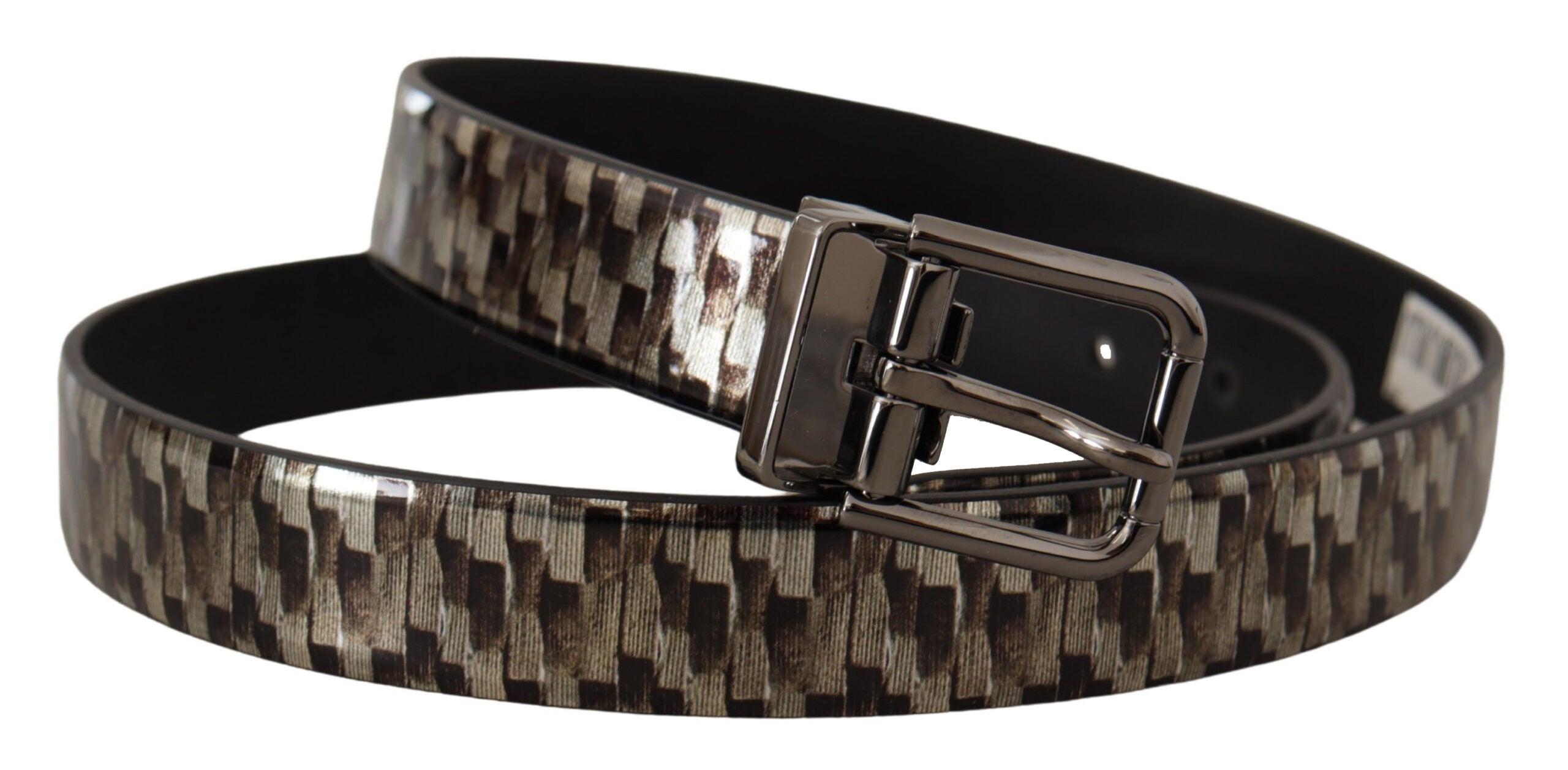 Brown Herringbone Leather Gray Belt - ventzia