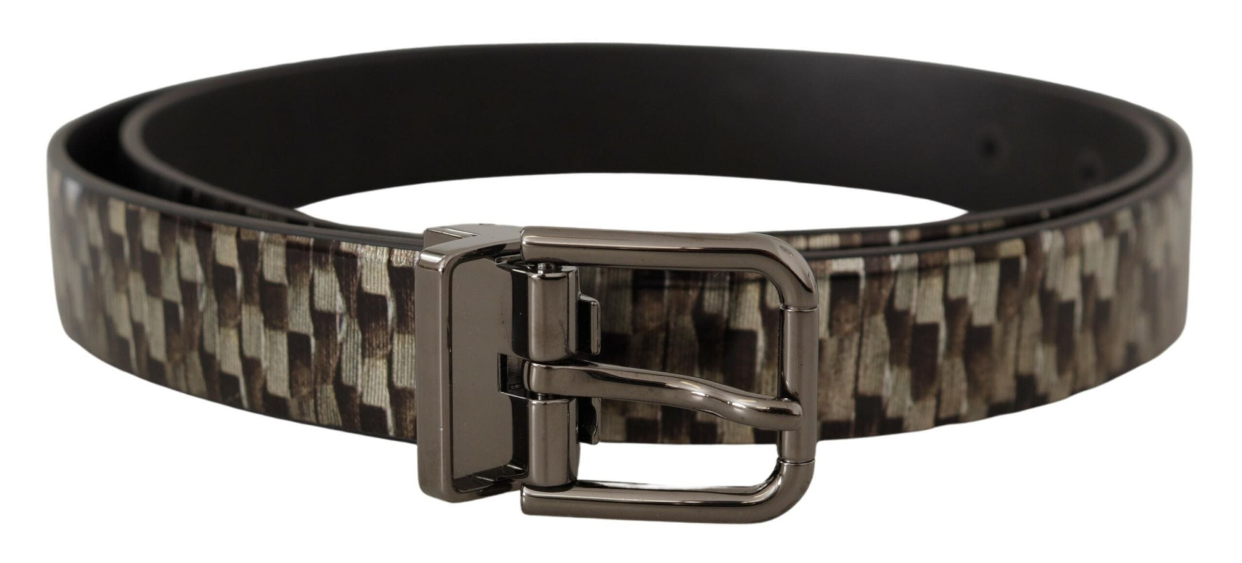 Brown Herringbone Leather Gray Belt - ventzia