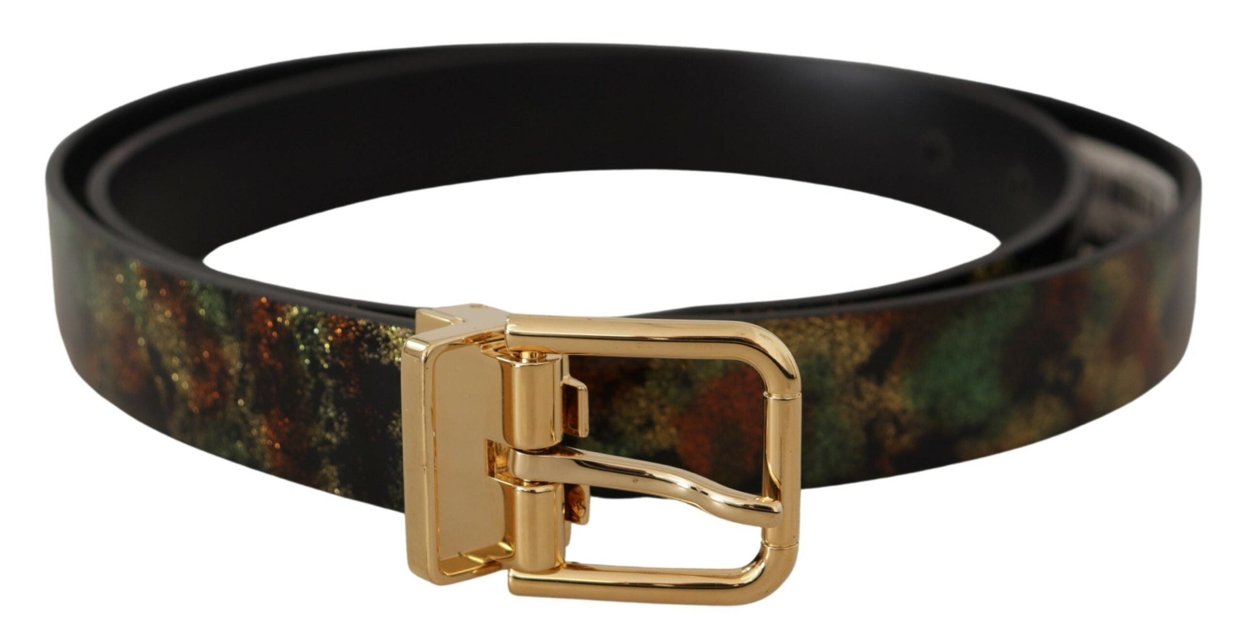 Black Green Leather Bronze Metal Buckle Belt - ventzia