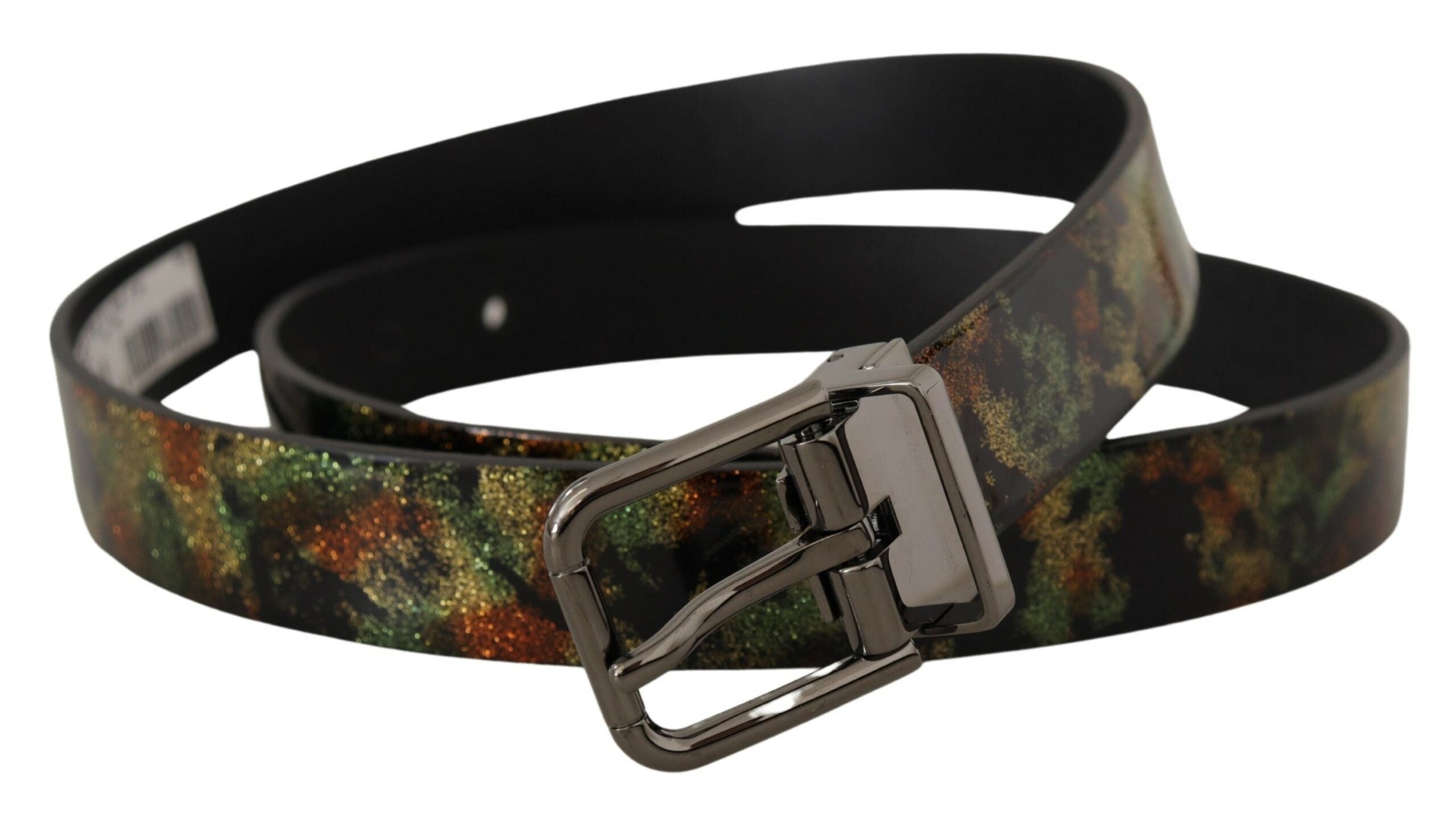 Black Sparkling Leather Black Metal Buckle Belt - ventzia
