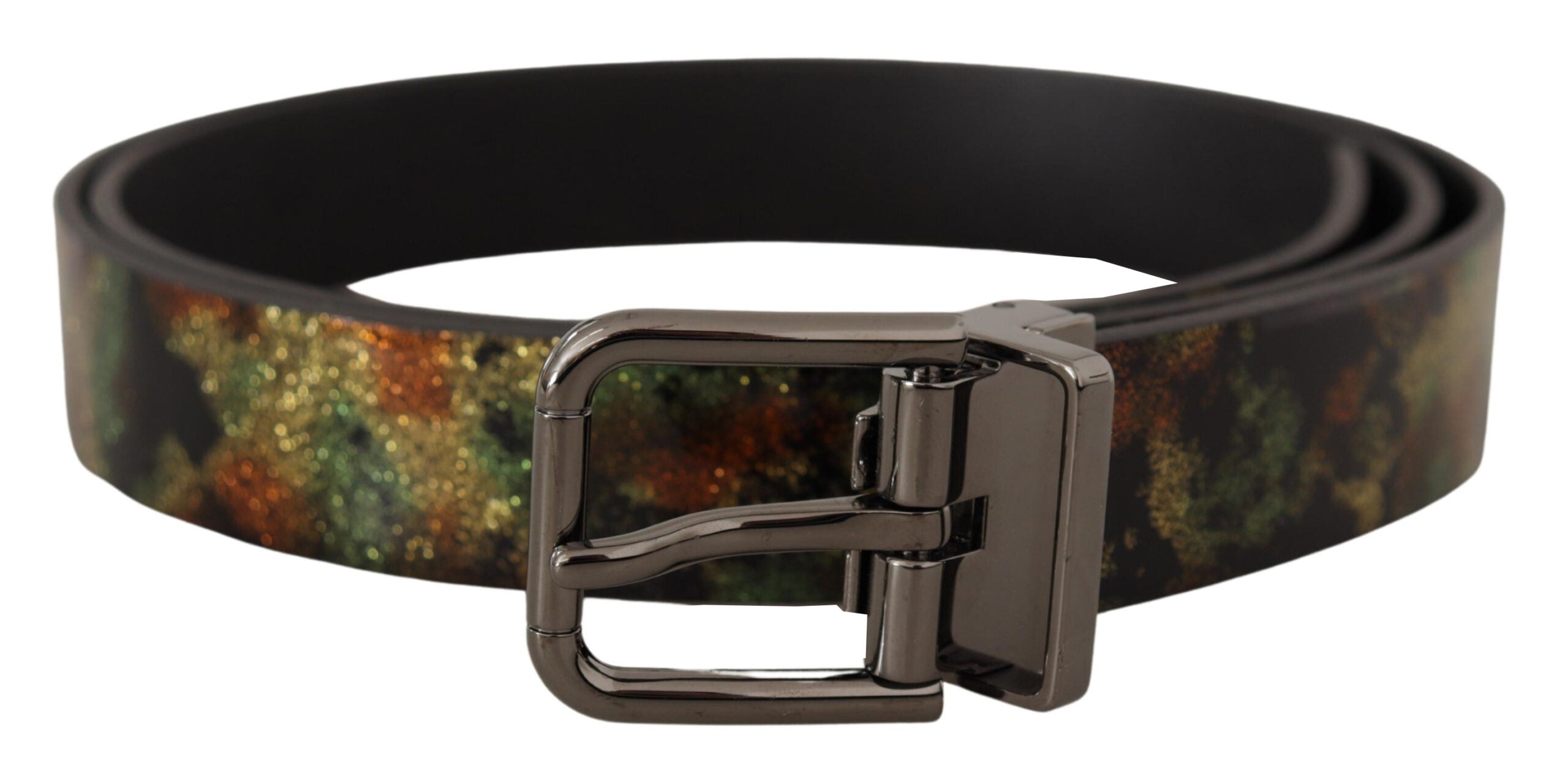 Black Sparkling Leather Black Metal Buckle Belt - ventzia