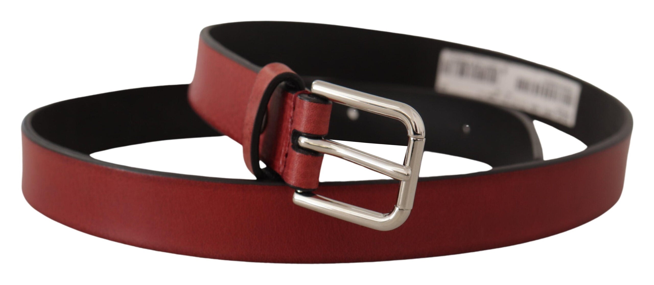 Maroon Vitello Leather Silver Metal Belt - ventzia