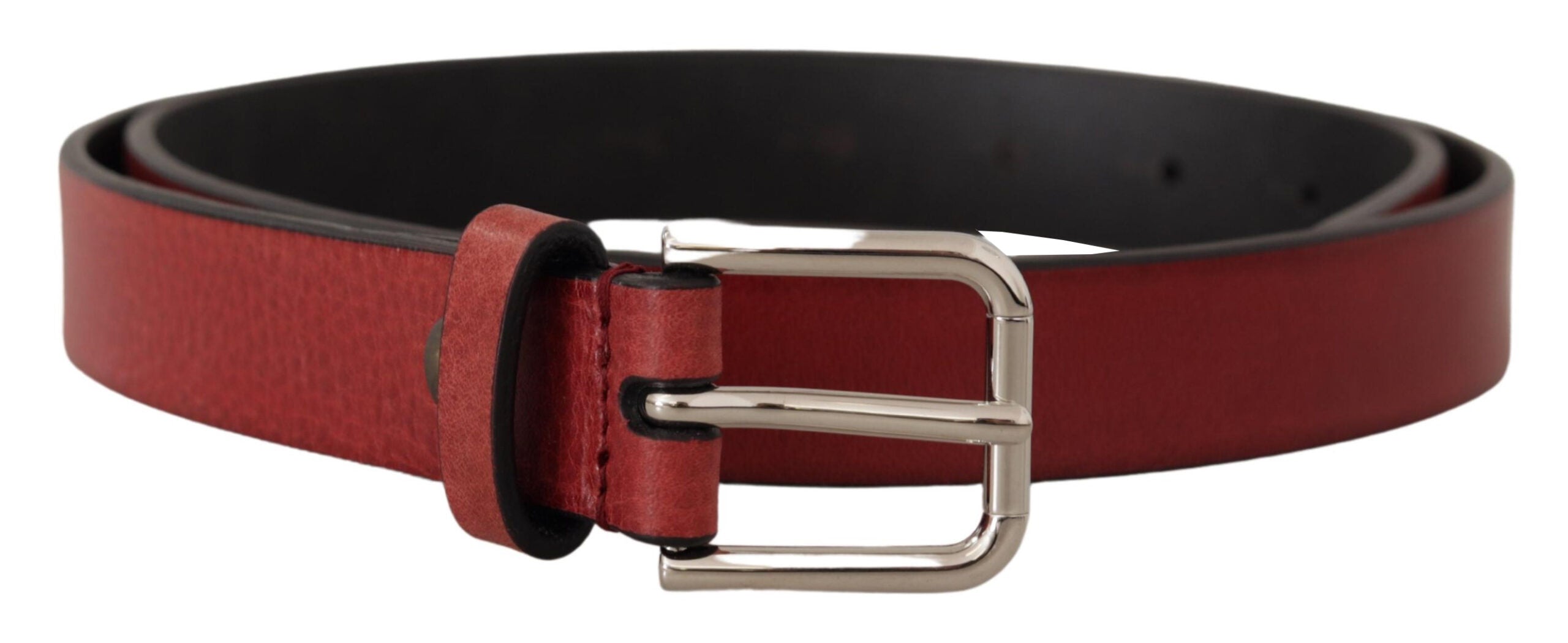 Maroon Vitello Leather Silver Metal Belt - ventzia
