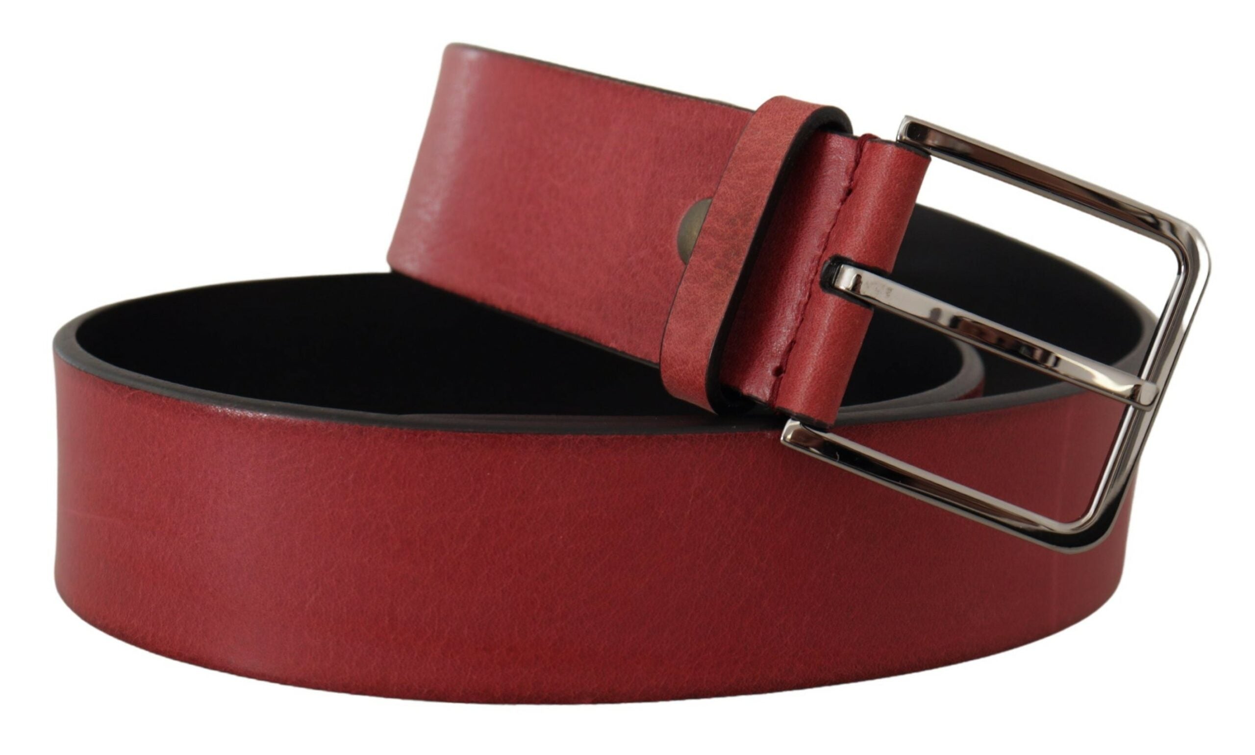 Maroon Vitello Silver Metal Logo Buckle Belt - ventzia
