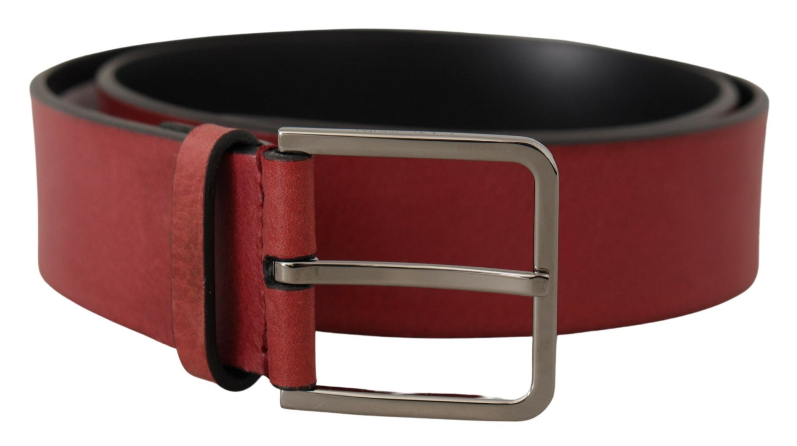 Maroon Vitello Silver Metal Logo Buckle Belt - ventzia