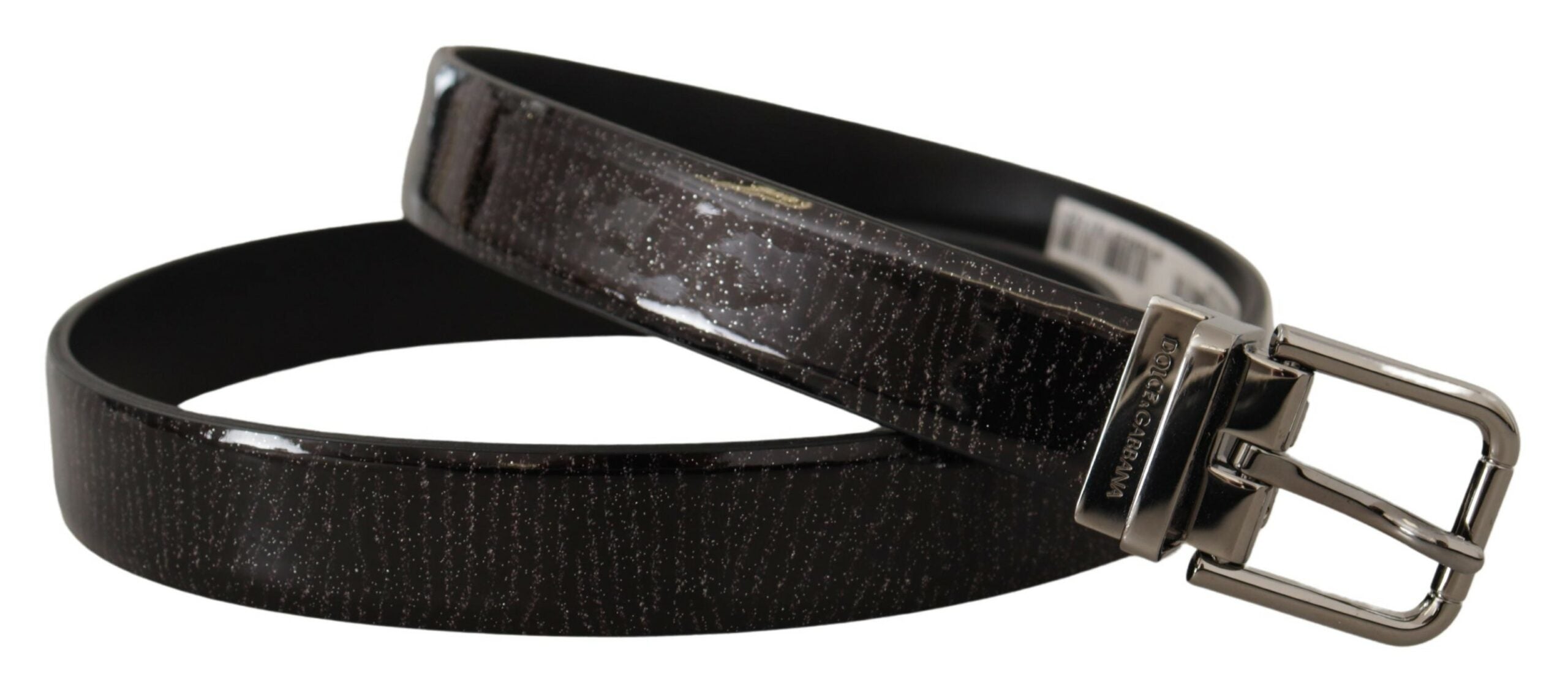 Black Leather Vernice Metal Buckle Belt - ventzia