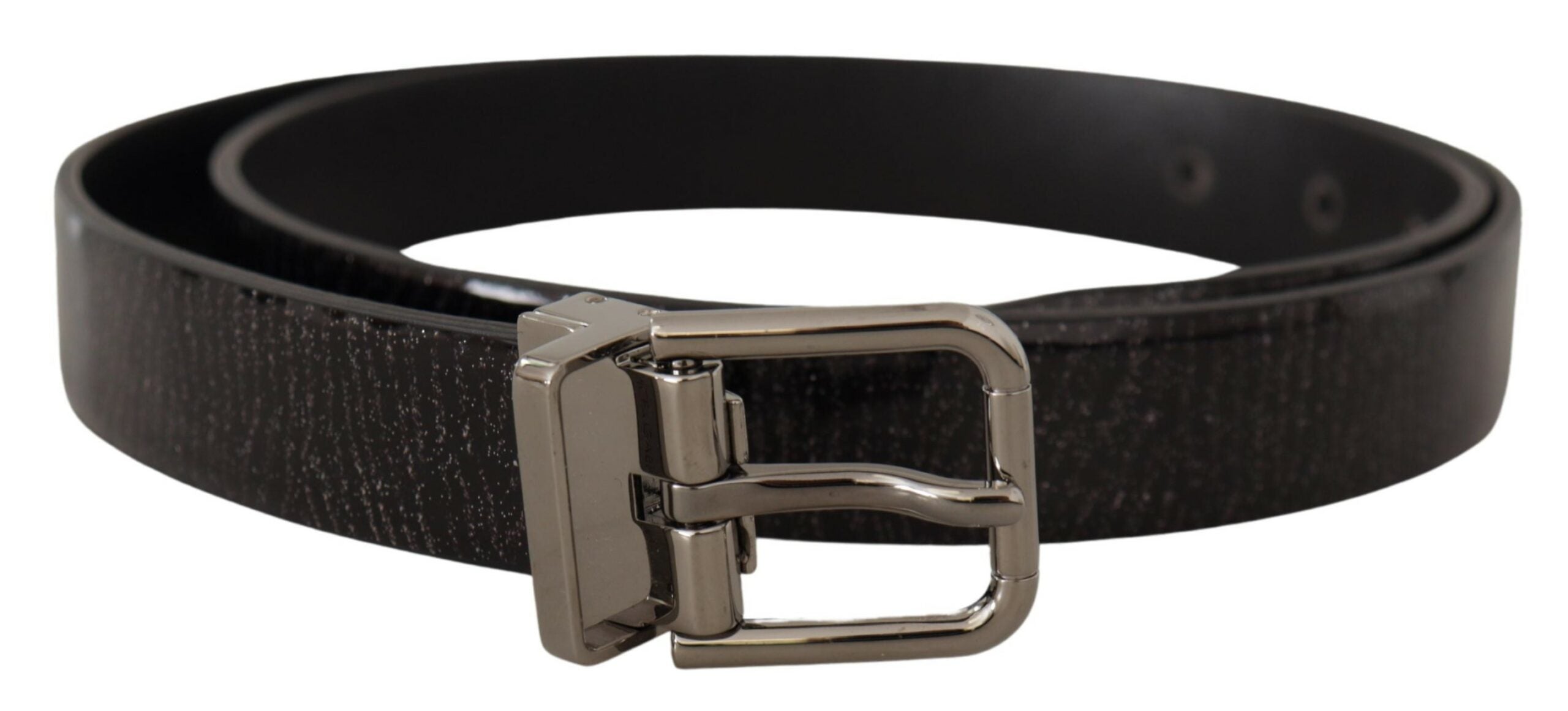 Black Leather Vernice Metal Buckle Belt - ventzia
