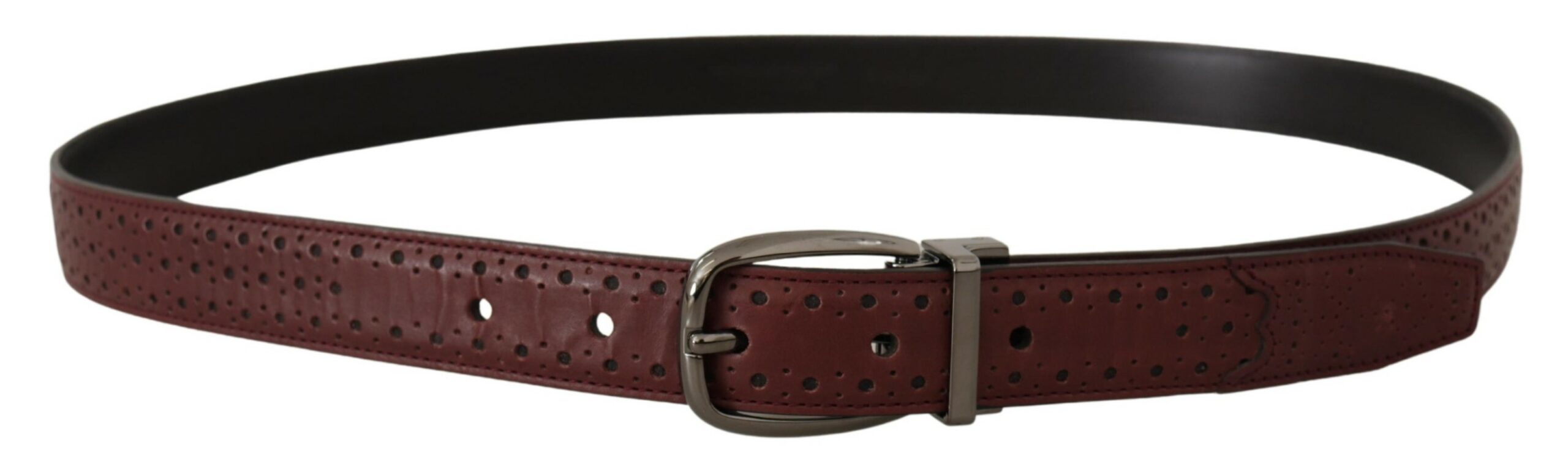 Brown Perforated Leather Metal Buckle Belt - ventzia