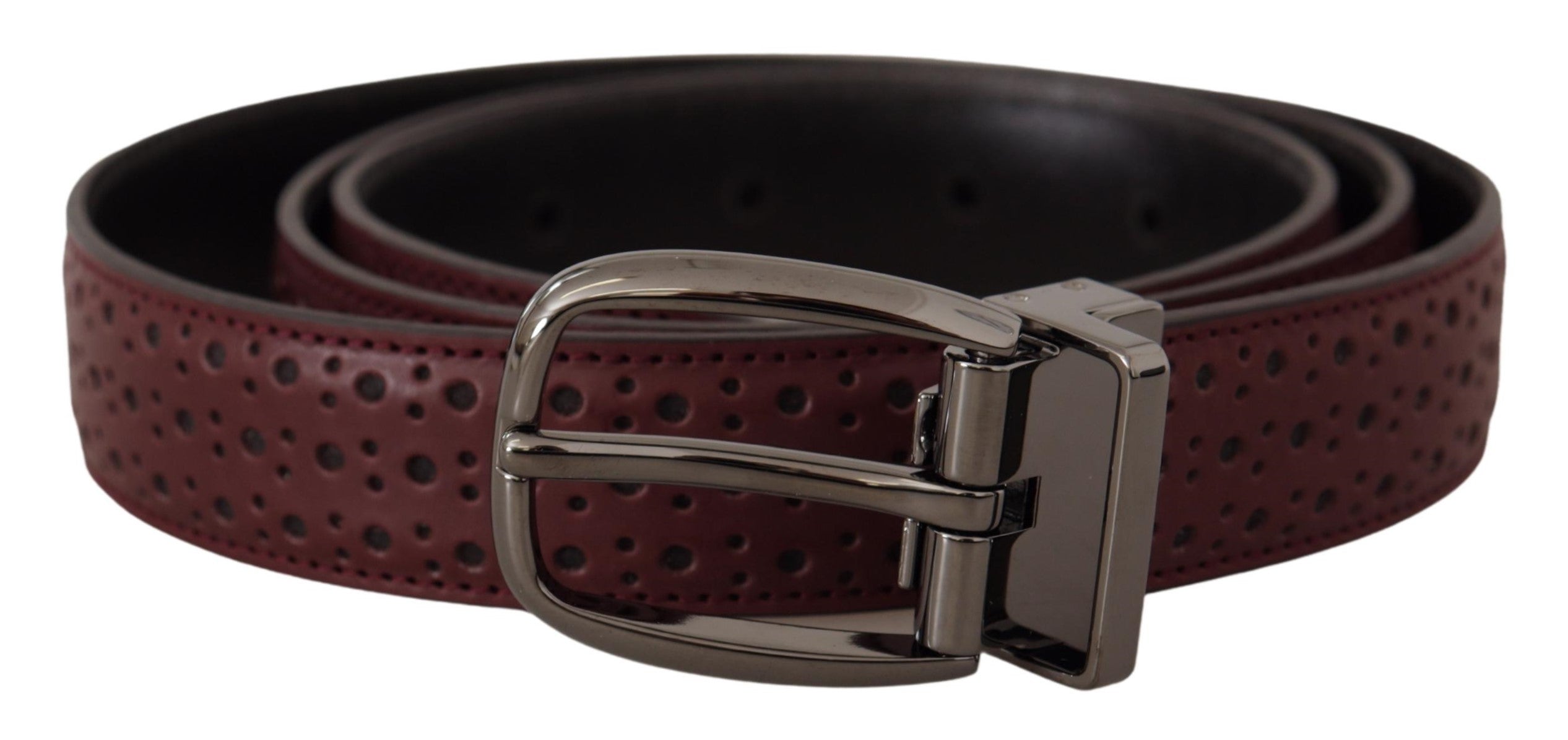 Brown Perforated Leather Metal Buckle Belt - ventzia