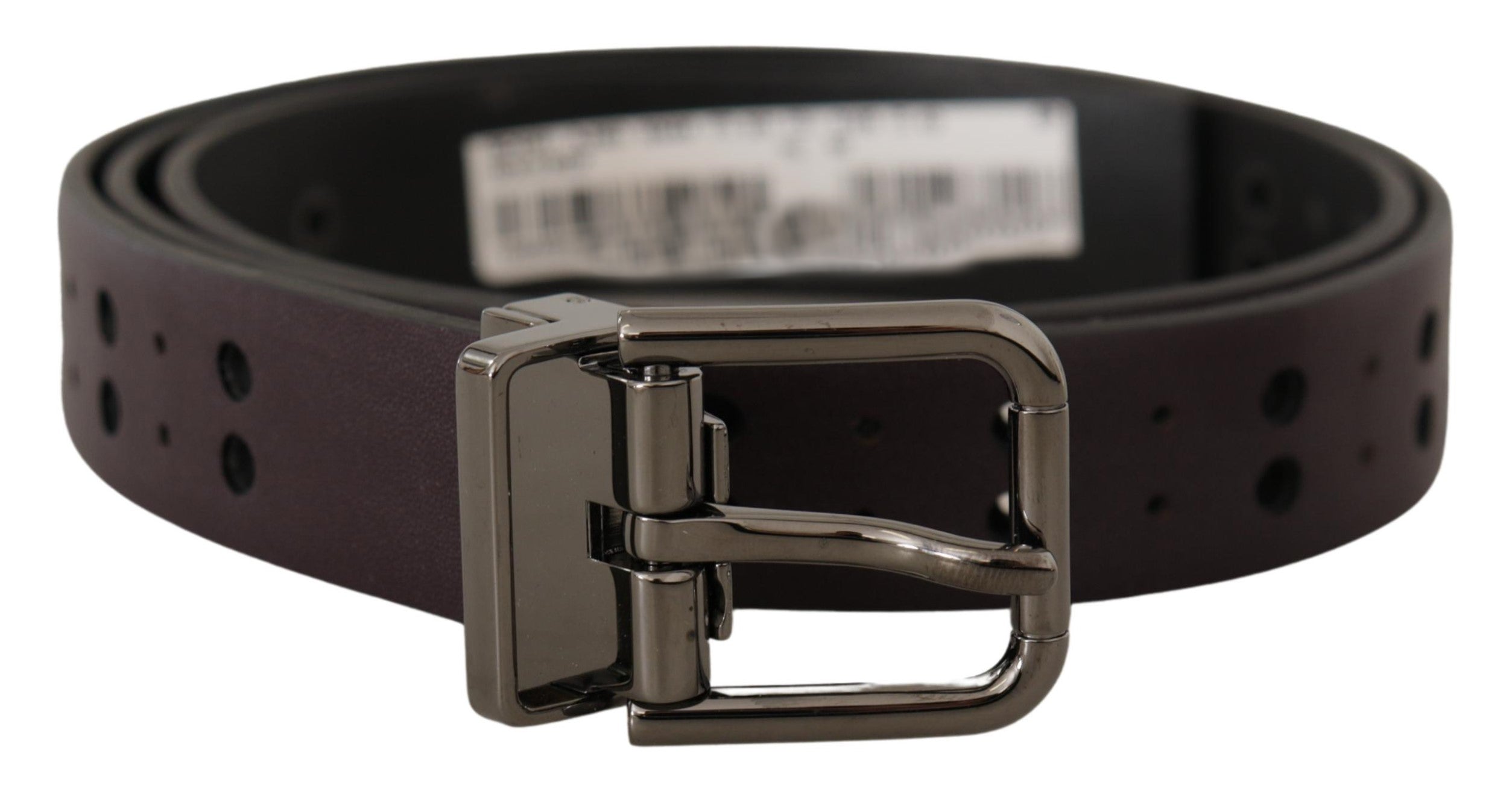 Burgundy Leather Perforated Metal Buckle Belt - ventzia