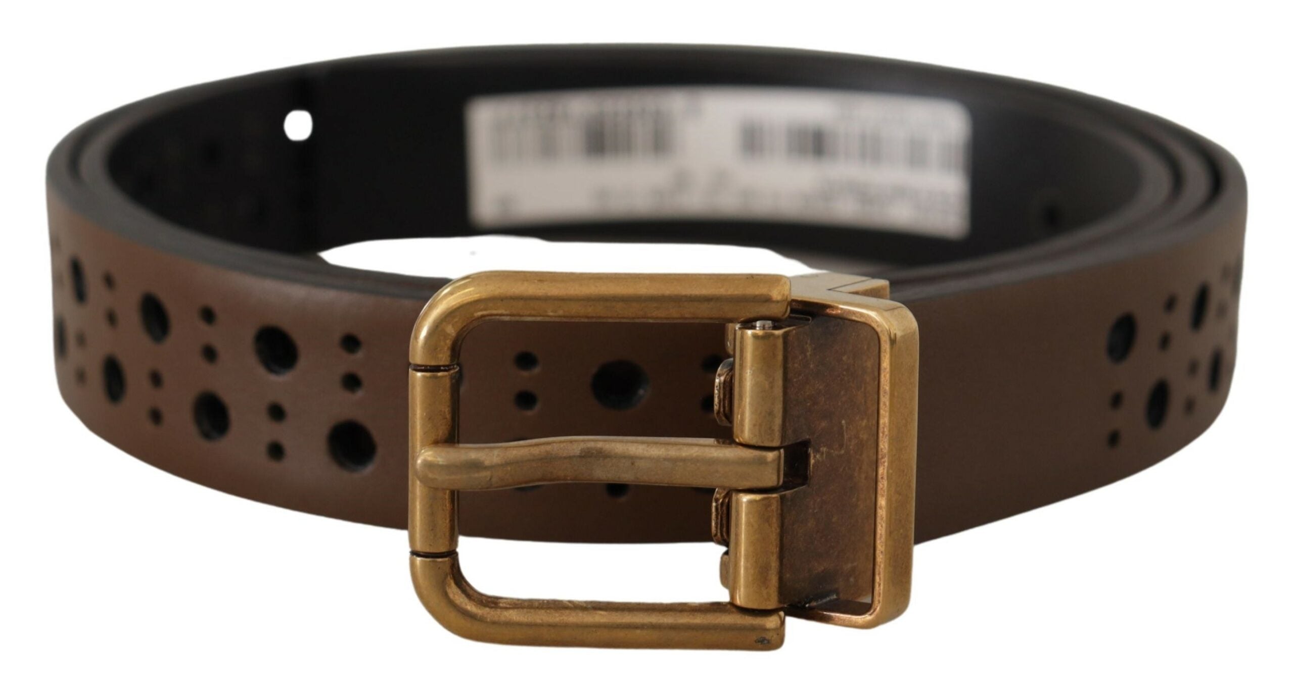 Brown Leather Perforated Crown Belt - ventzia