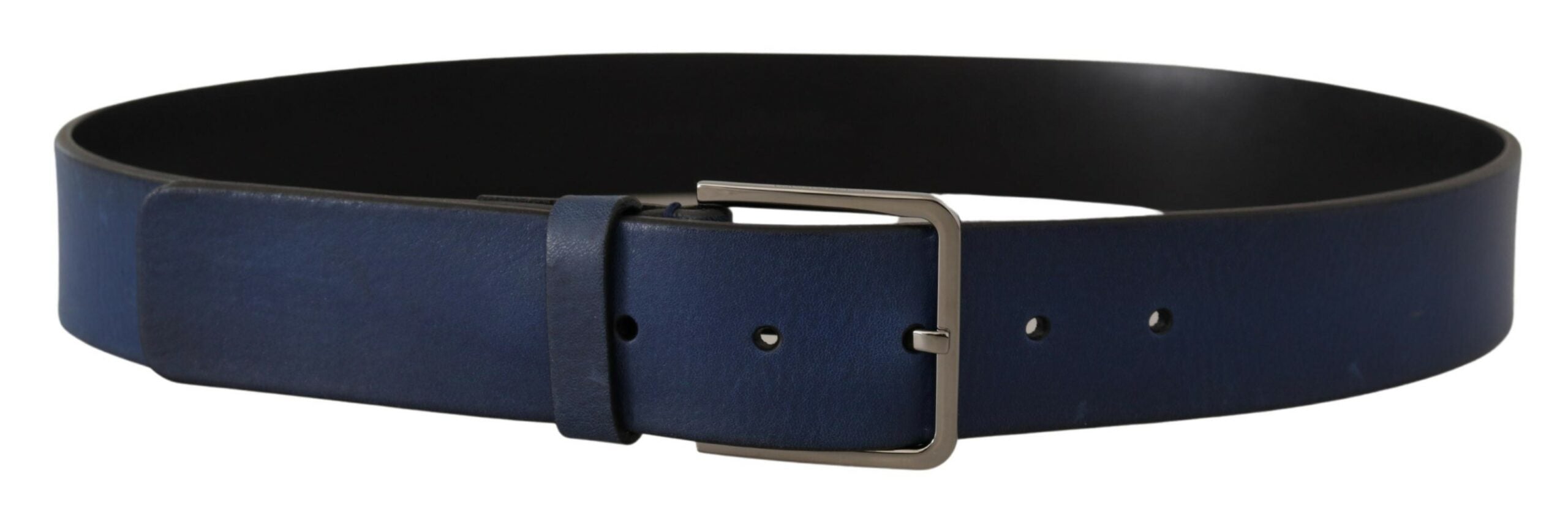 Blue Calf Leather Silver Metal Buckle Classic Belt - ventzia